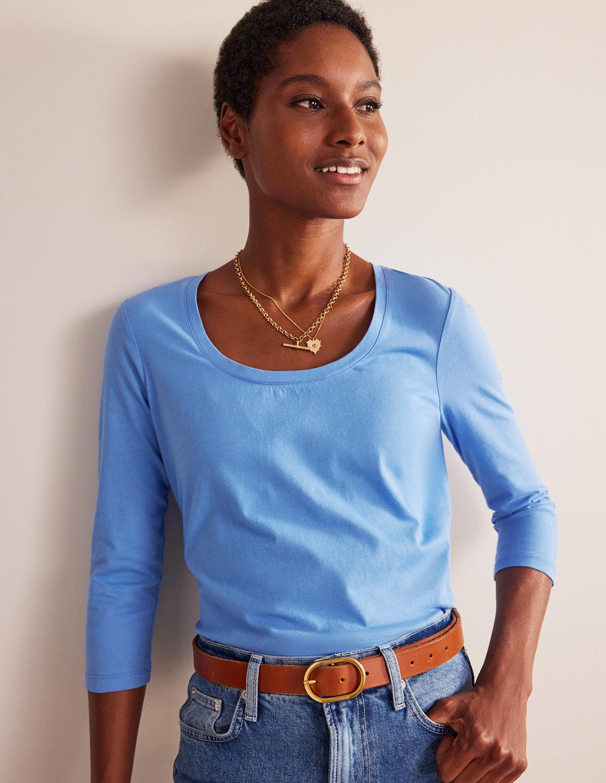 3/4 Sleeve Scoop Neck Top-Marina - Image 4