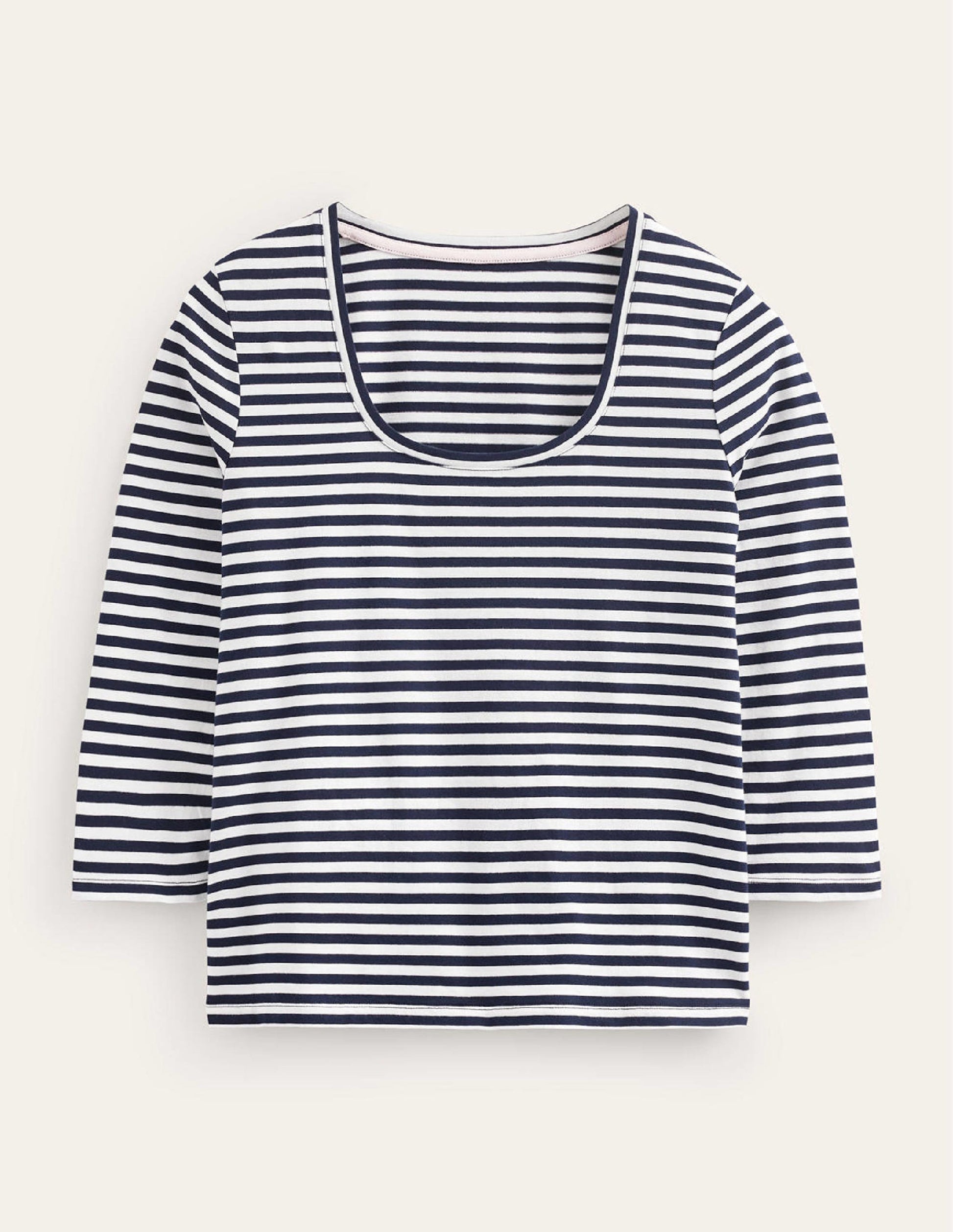 3/4 Sleeve Scoop Neck Top-Ivory, Navy-5