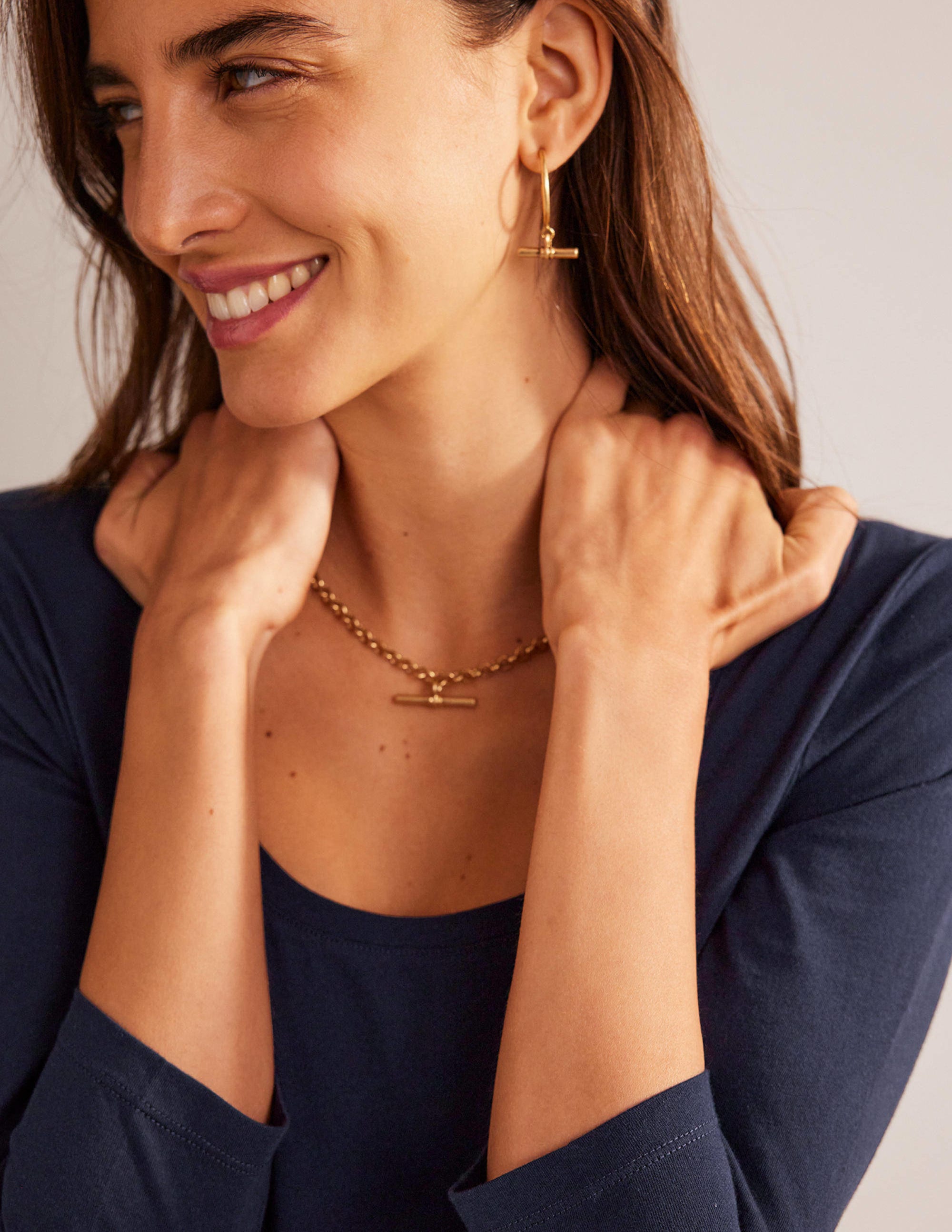 3/4 Sleeve Scoop Neck Top-Navy - Image 2