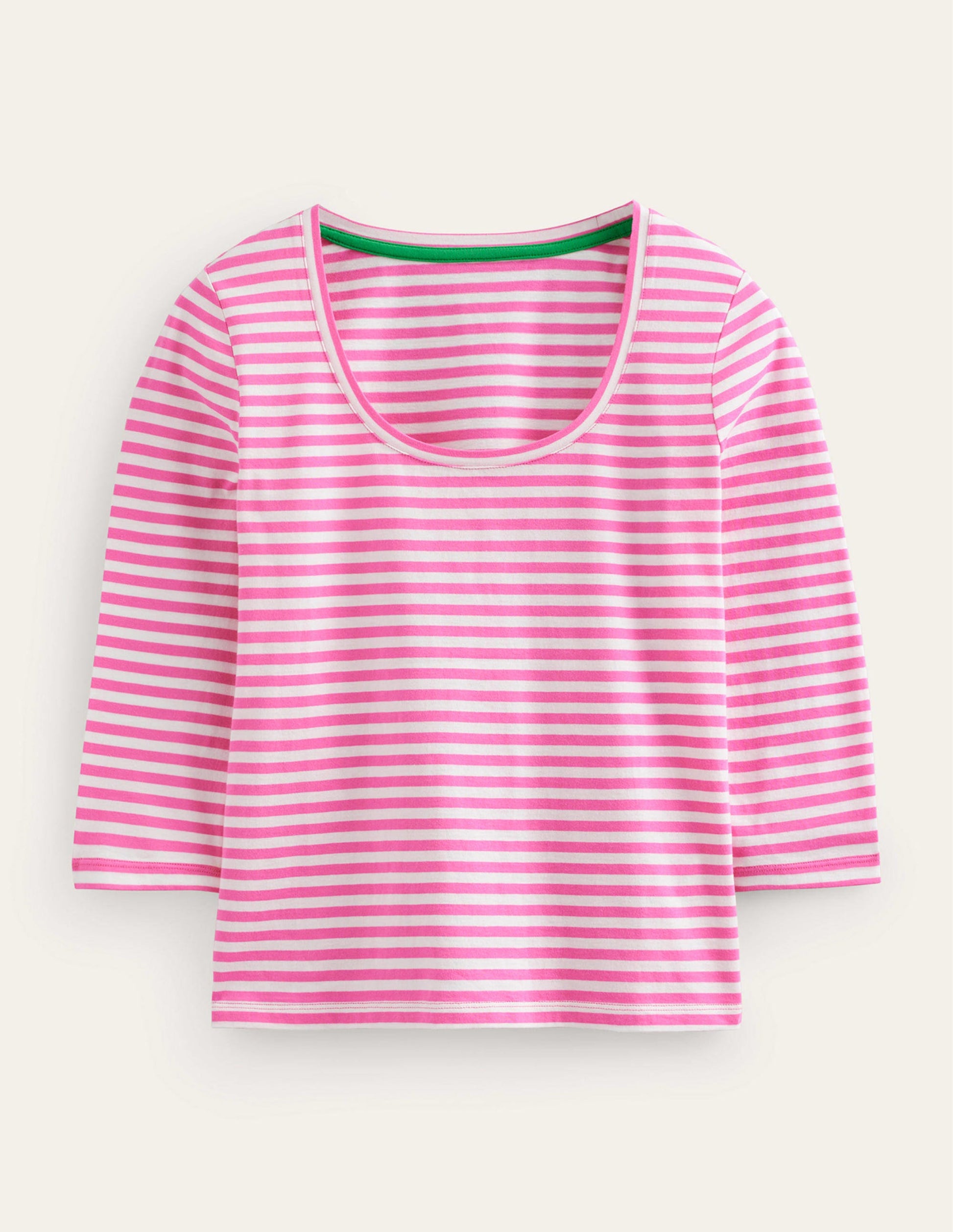 3/4 Sleeve Scoop Neck Top-Ivory, Pink-5