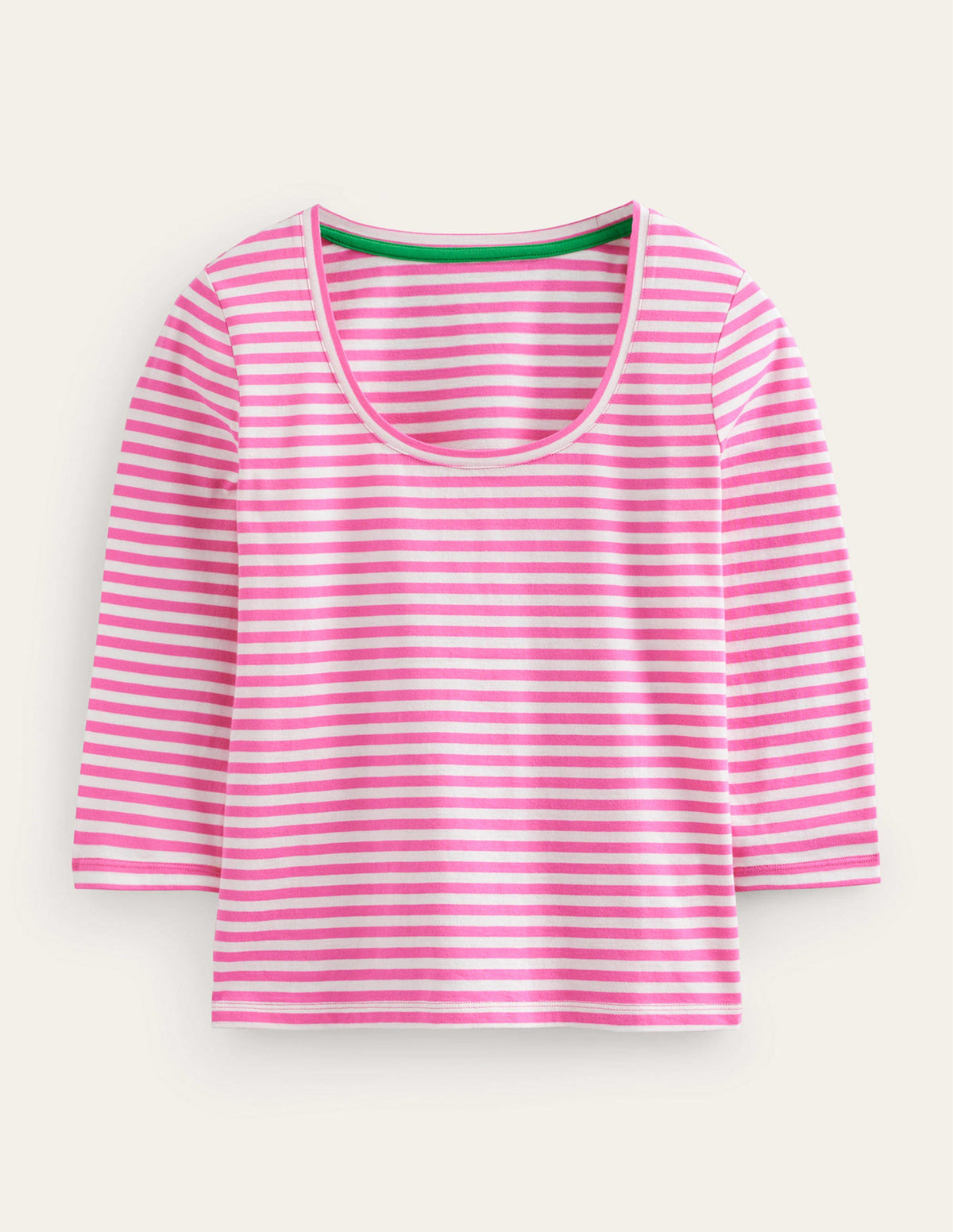 3/4 Sleeve Scoop Neck Top-Ivory, Pink - Image 5
