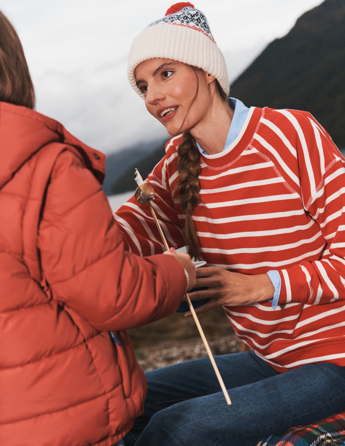 Striped Raglan Sweatshirt-Red, Ivory - Image 5