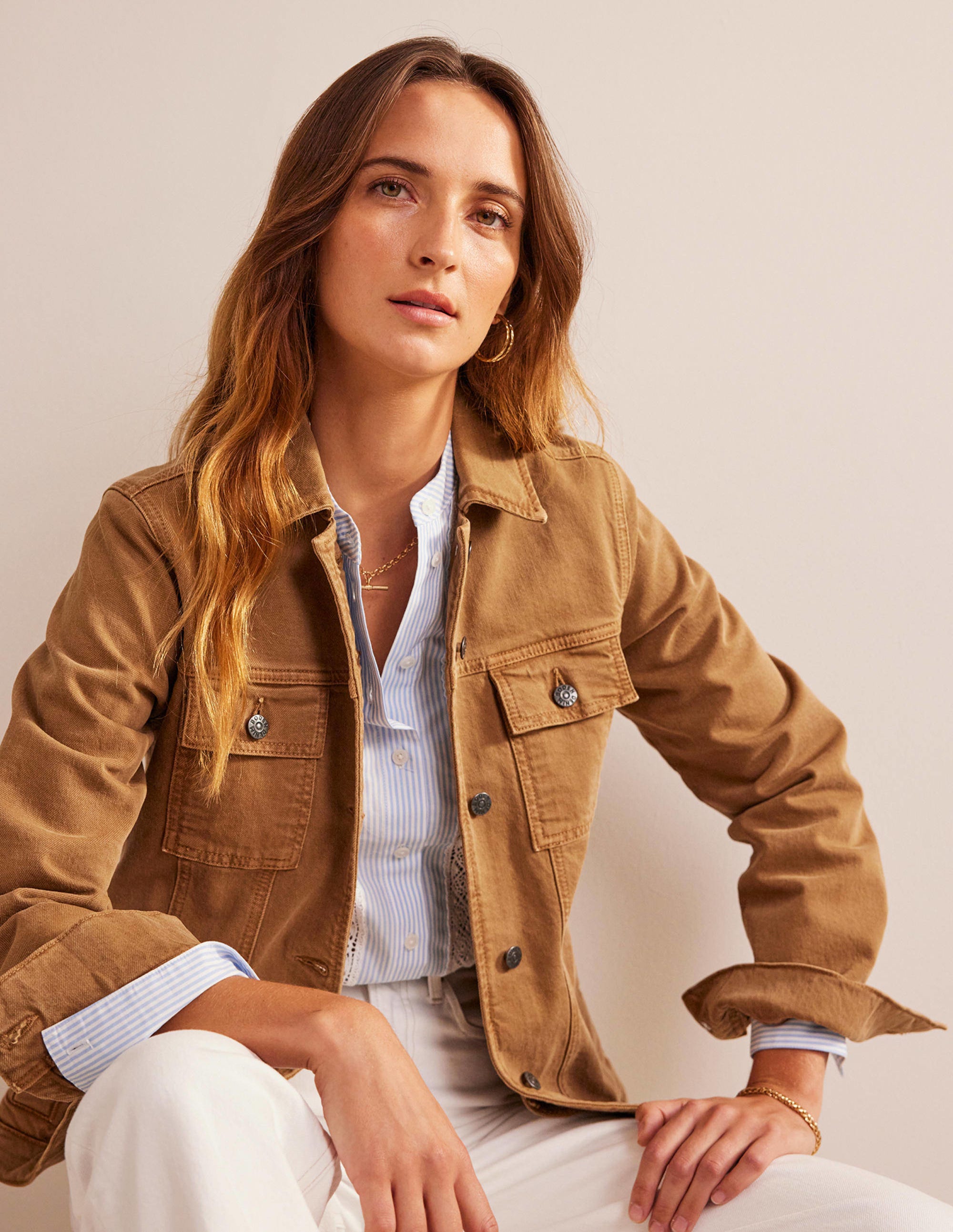 Belted Denim Jacket-Raw Umber - Image 1