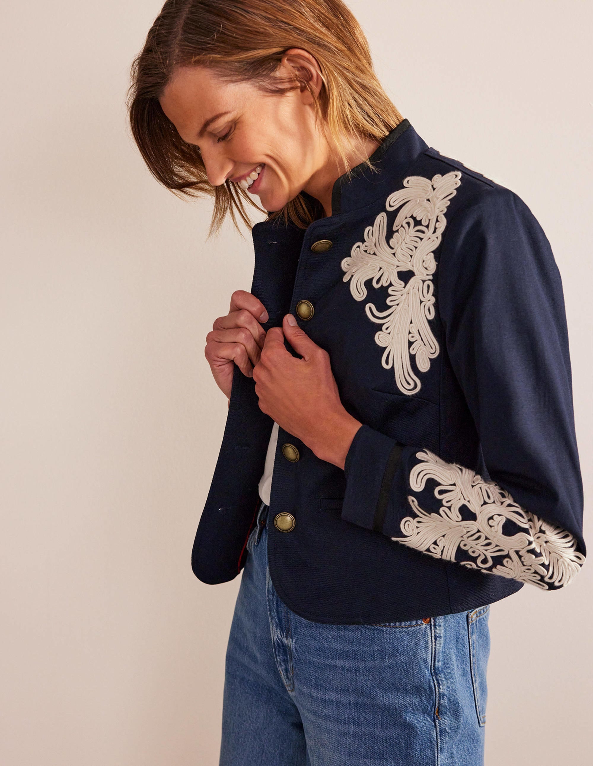 Warwick Embroidered Jacket-Navy - Image 1
