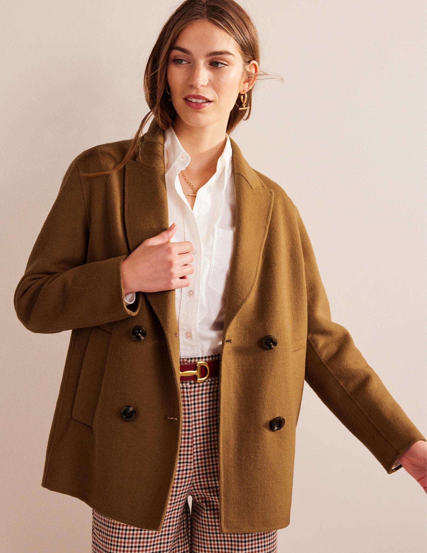 Wool-Blend Pea Coat-Camel