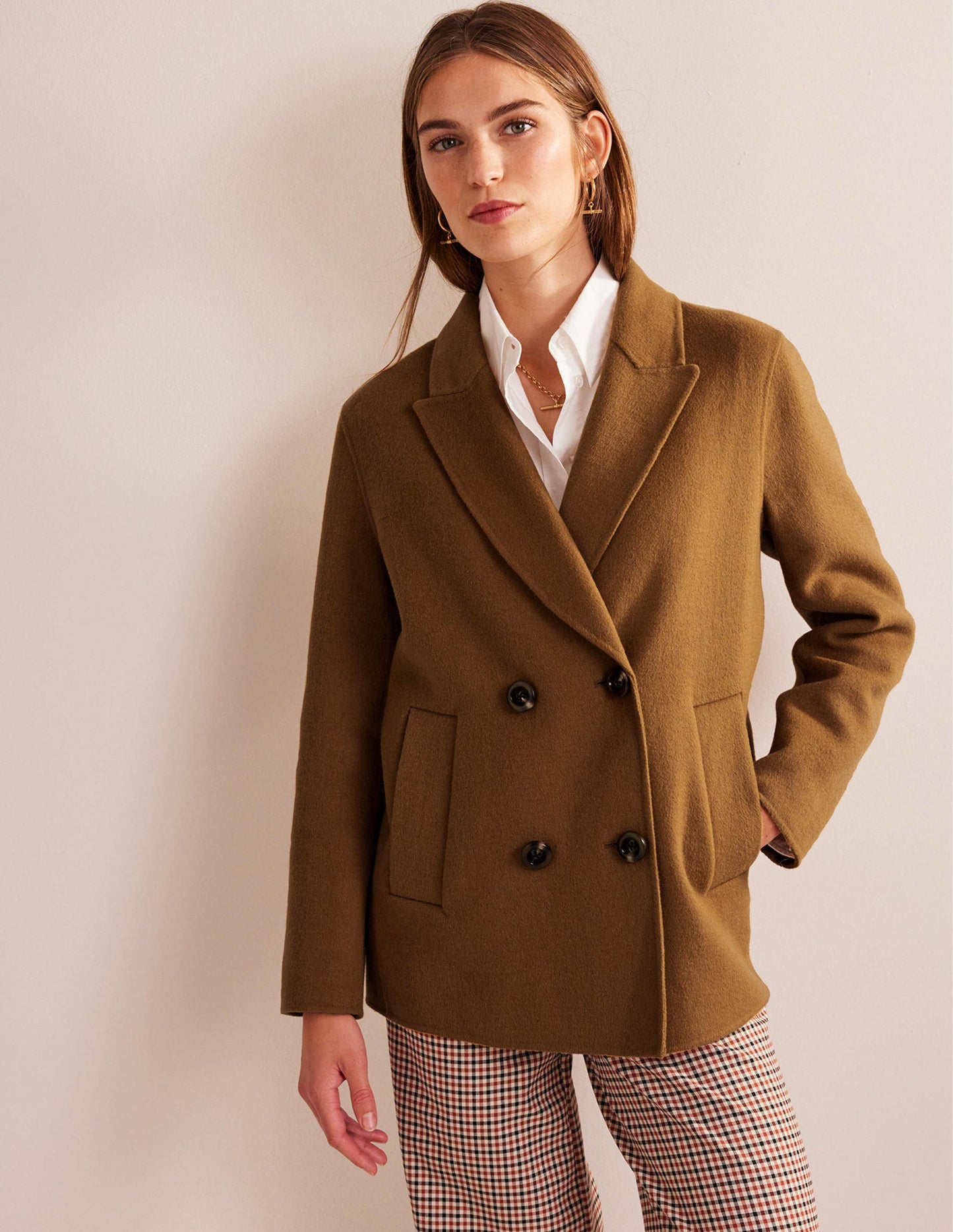 Wool-Blend Pea Coat-Camel