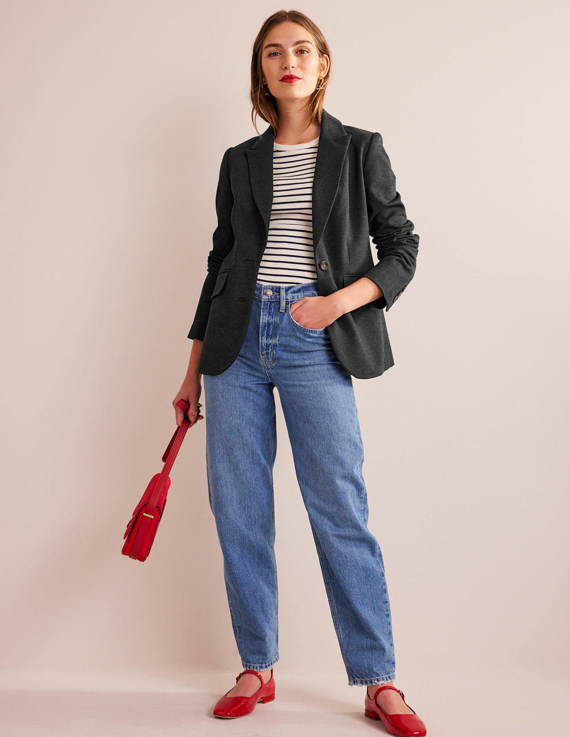Marylebone Ponte Blazer-Charcoal Marl - Image 4