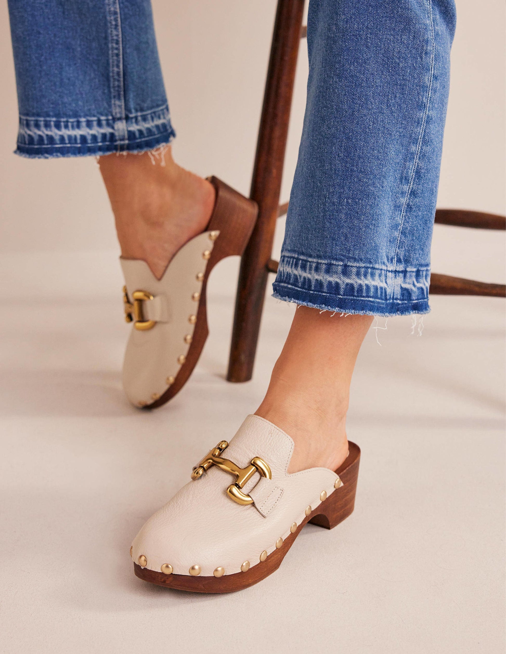 Iris Snaffle Heeled Clogs-Ecru-1