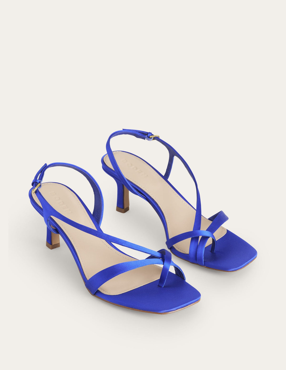Satin Low-Heeled Sandals-Bright Blue - Image 3