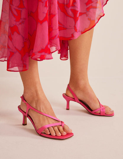 Satin Low-Heeled Sandals-Festival Pink