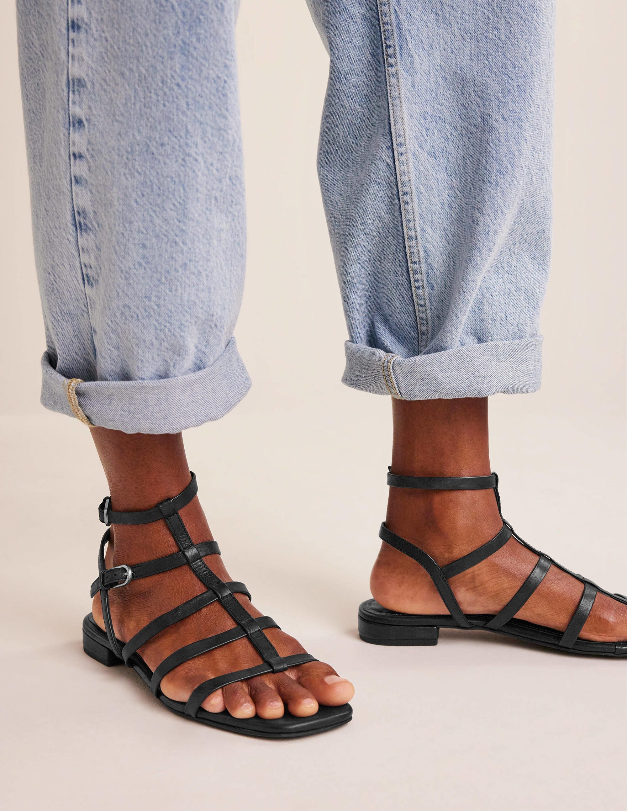 Leather Gladiator Sandals-Black - Image 1