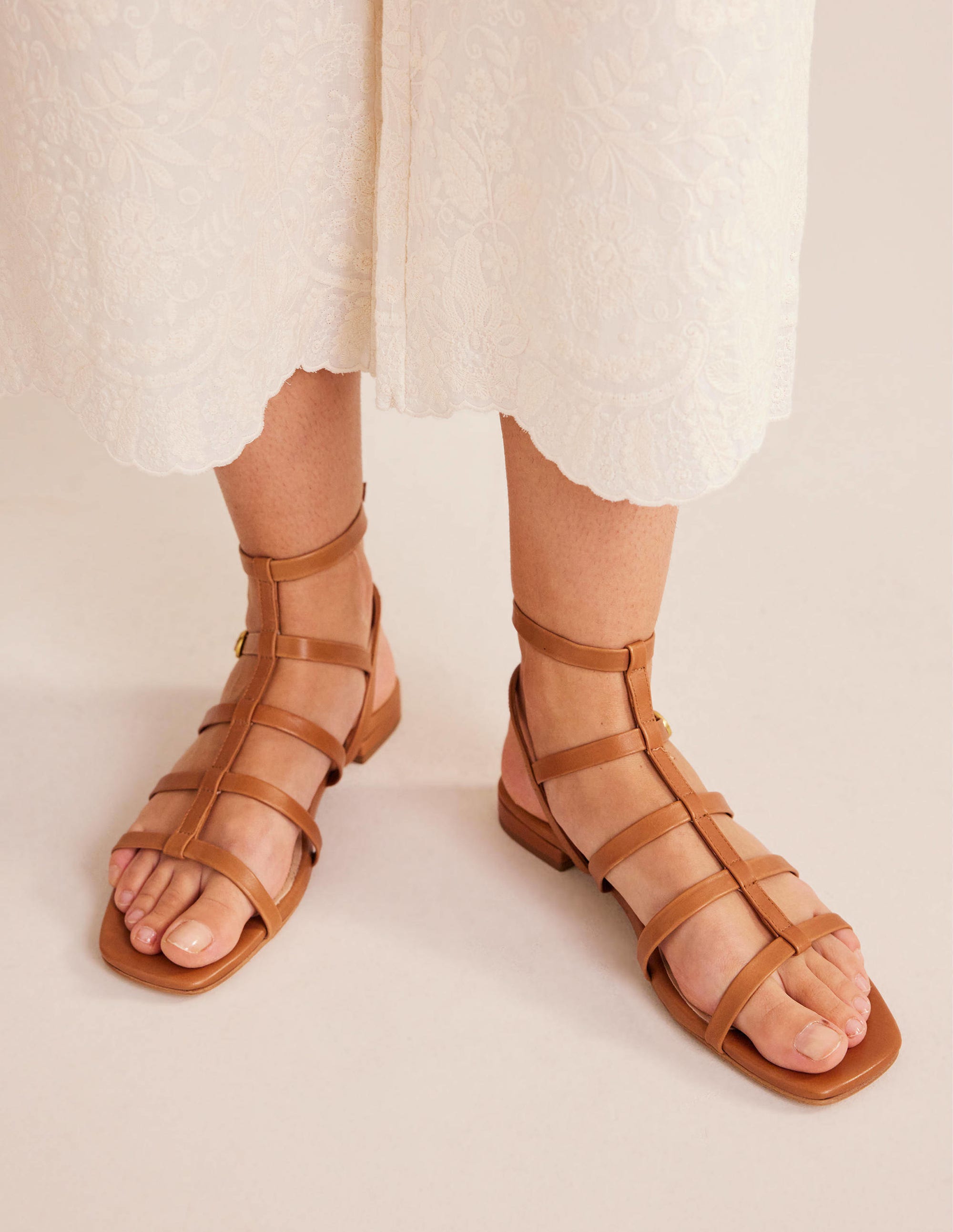 Leather Gladiator Sandals-Tan - Image 1