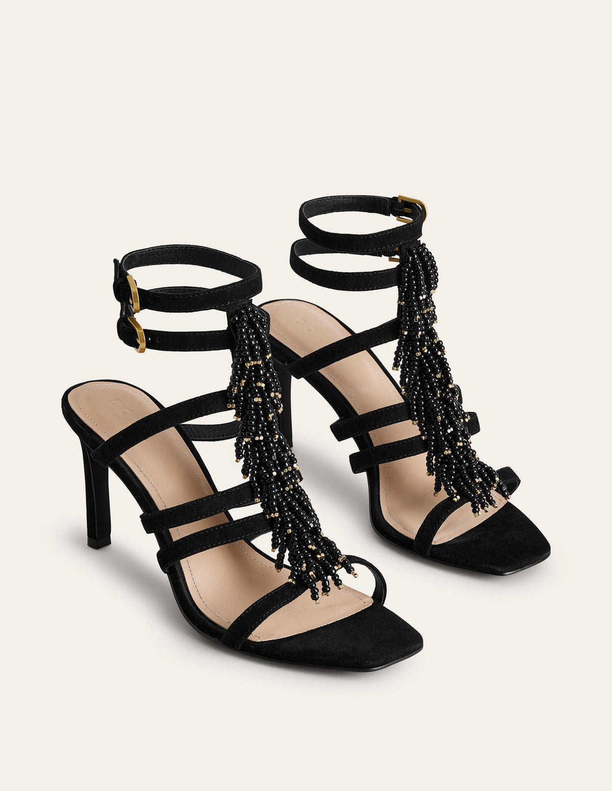 Beaded Heeled Sandals-Black - Image 4