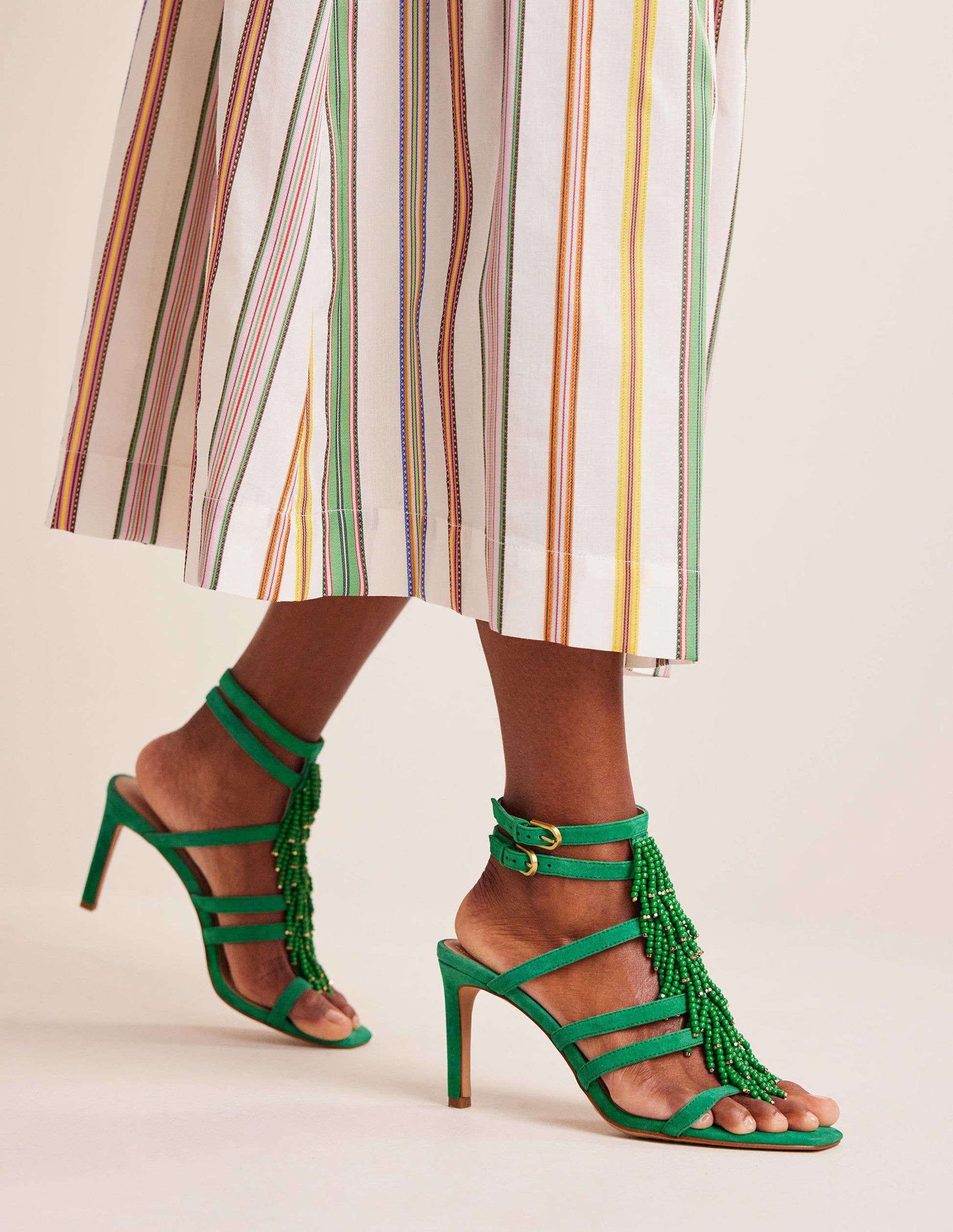Beaded Heeled Sandals-Rich Emerald Green-1