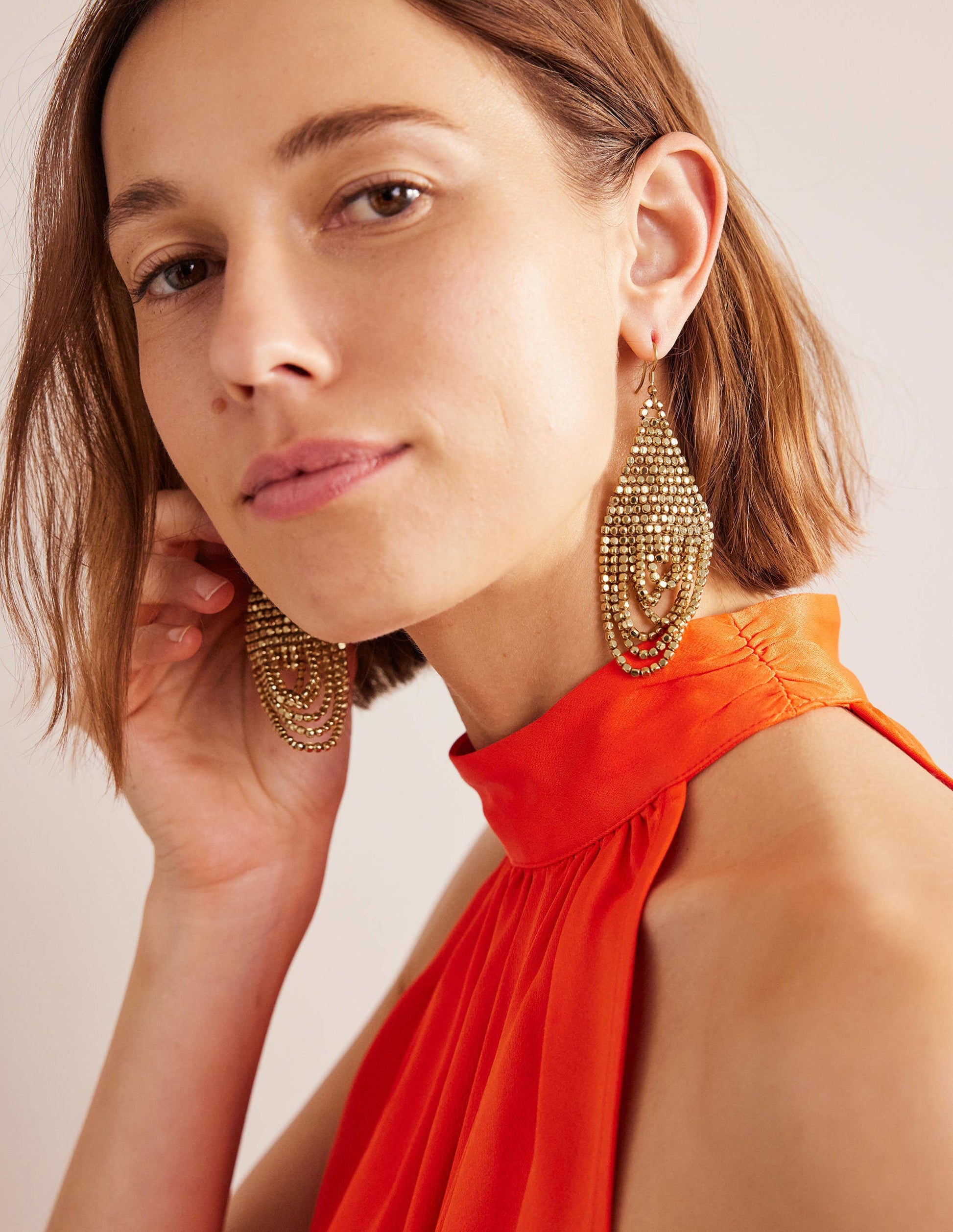 Bead Layer Earrings-Gold-2