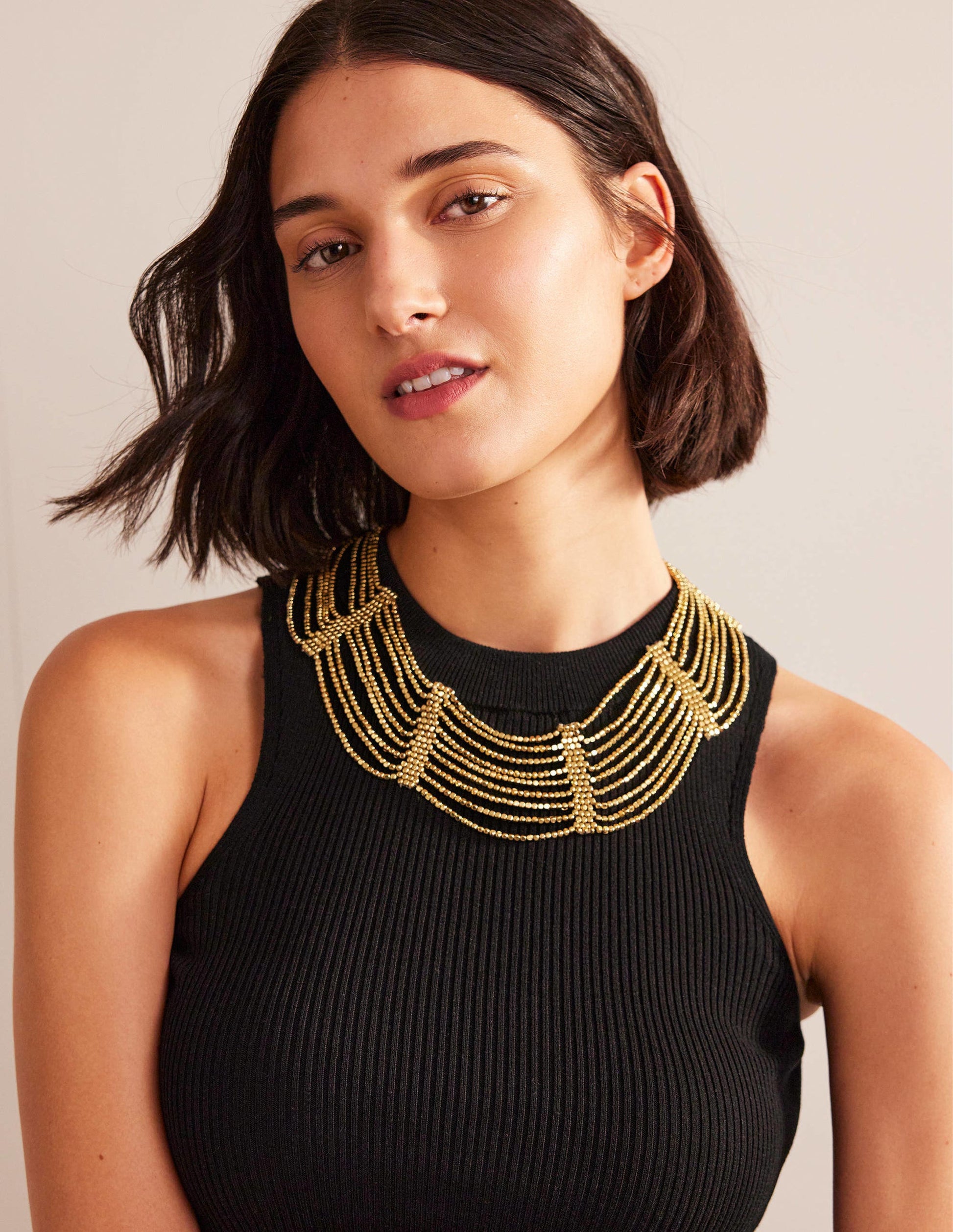Bead Layer Necklace-Gold-1