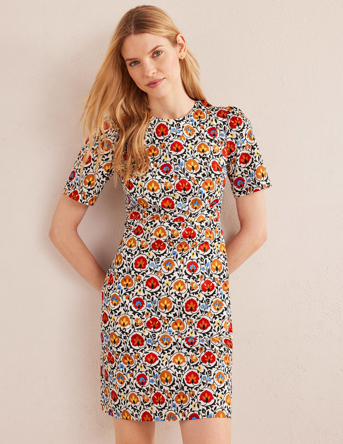 Cotton Mini Shift Dress-Multi, Enchanting Bloom-1