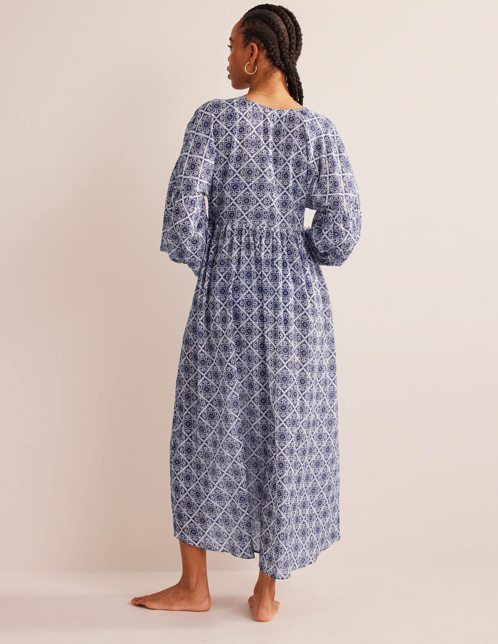 Sarah Maxi Kaftan Dress-Ivory, Flora Swirl - Image 3