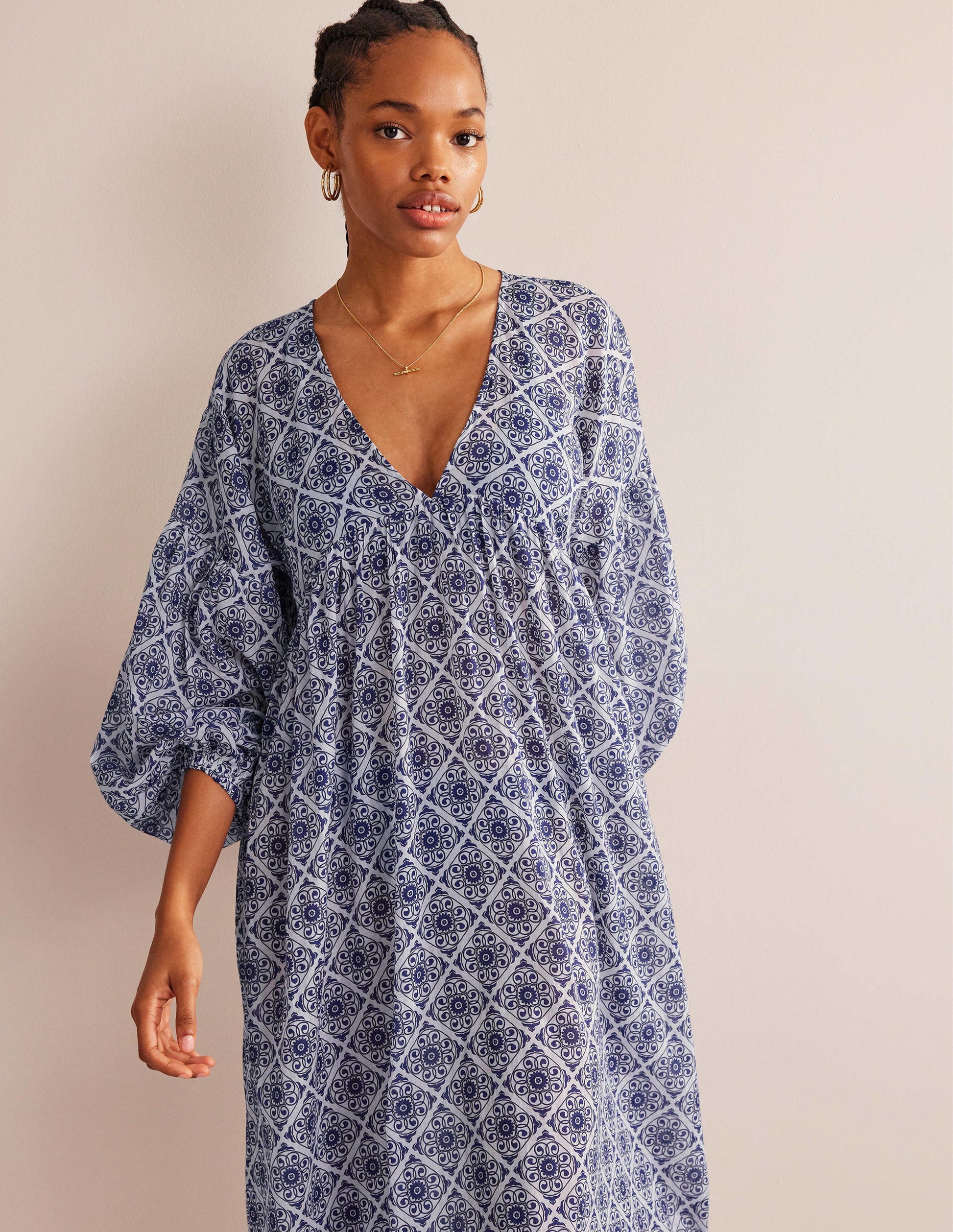 Sarah Maxi Kaftan Dress-Ivory, Flora Swirl-4