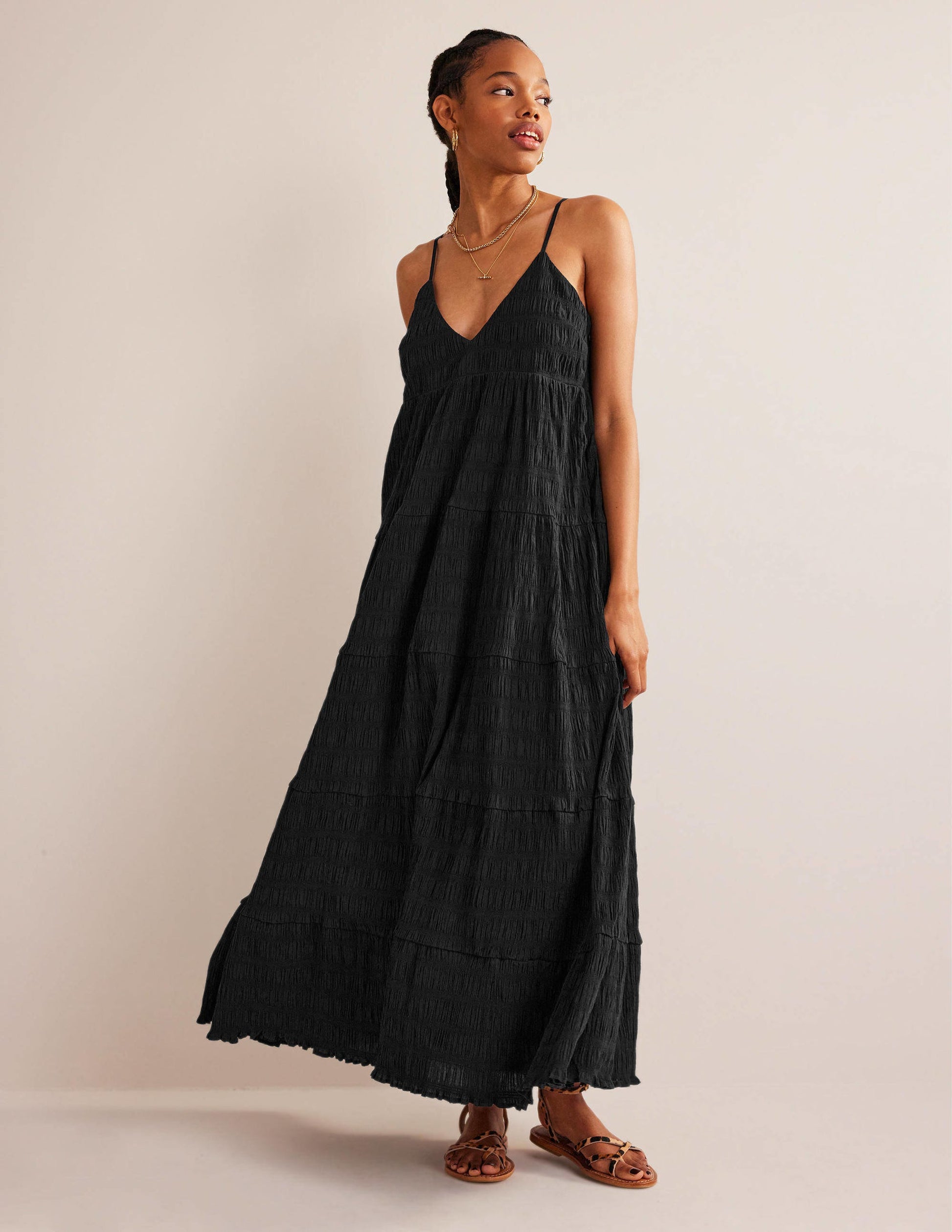 Strappy Tiered Maxi Dress-Black-1