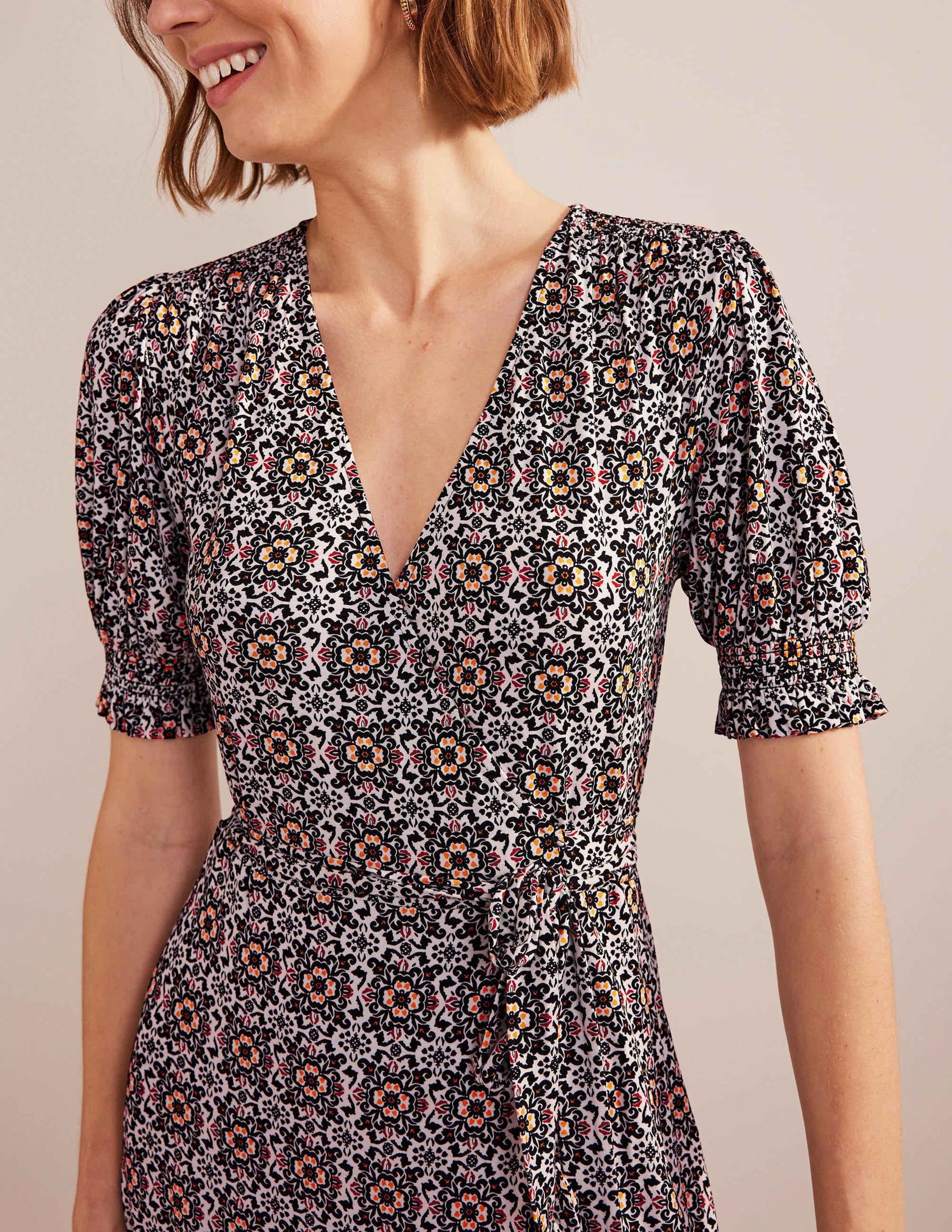 Ruffle Wrap Jersey Mini Dress-Black, Opulent Pome - Image 2