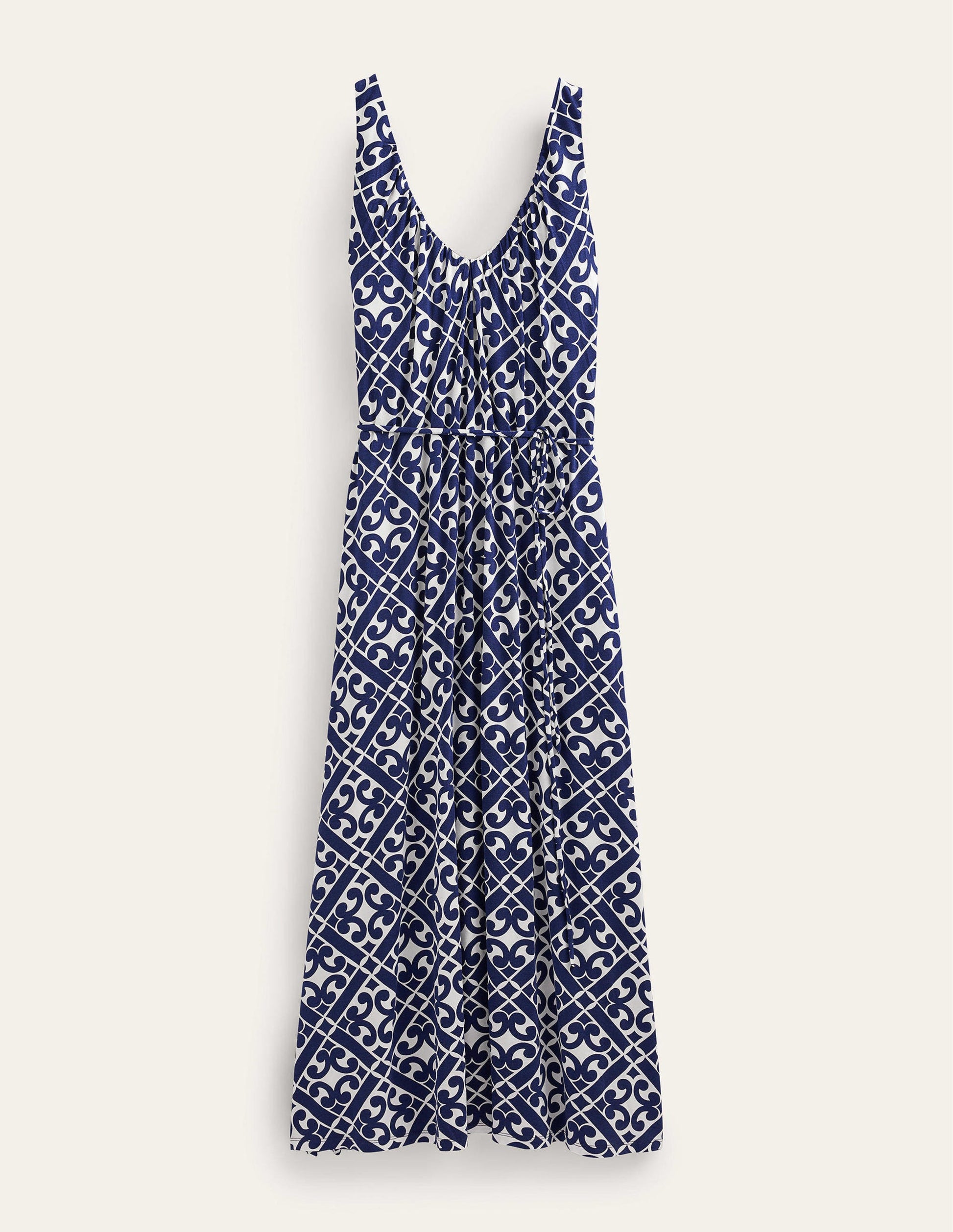 V-Neck Jersey Maxi Dress-Prussian Blue, Tranquil Geo-5