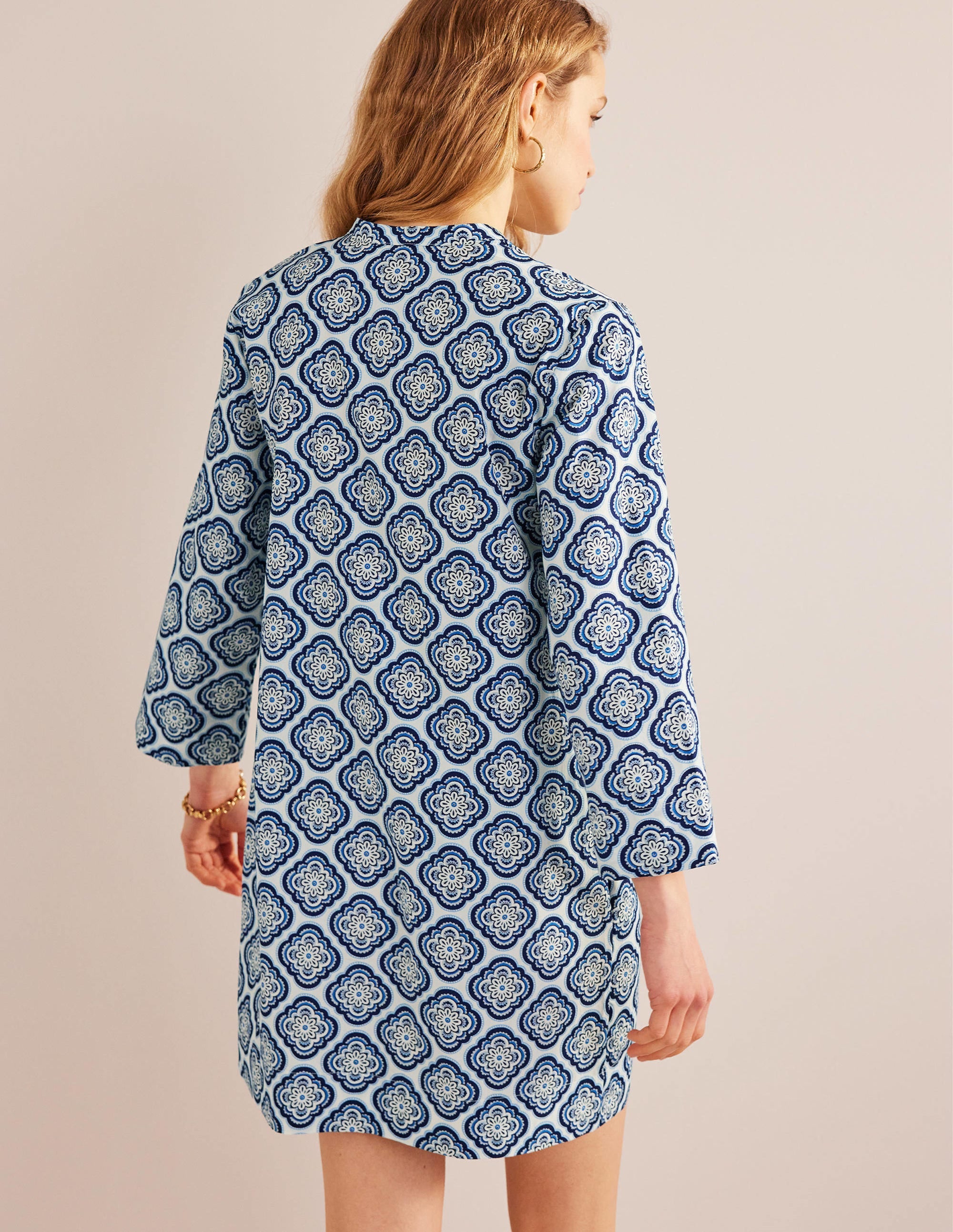Notch Neck Mini Shift Dress-Heavenly Blue, Botanic Blush - Image 3