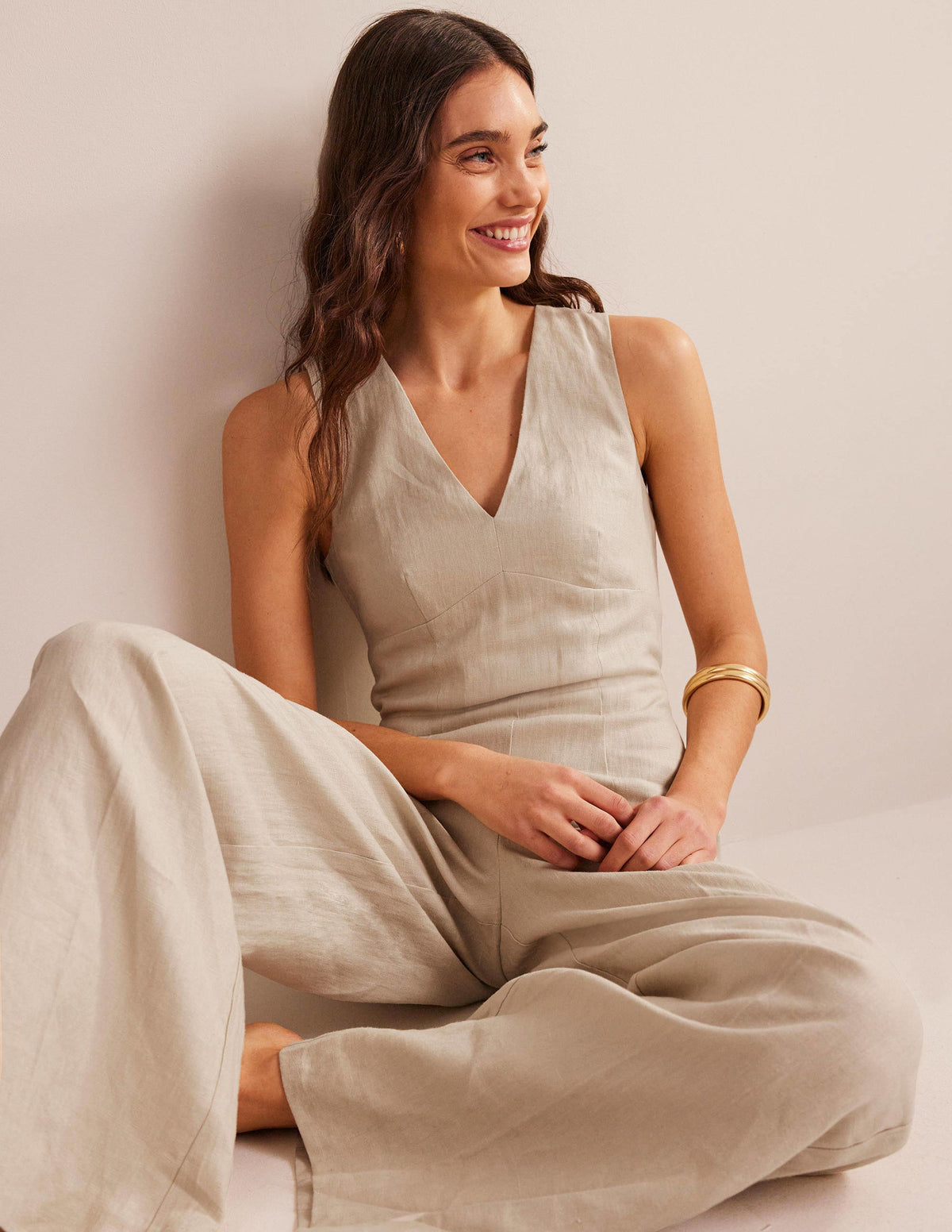 V-Neck Occasion Jumpsuit-Pebble-1