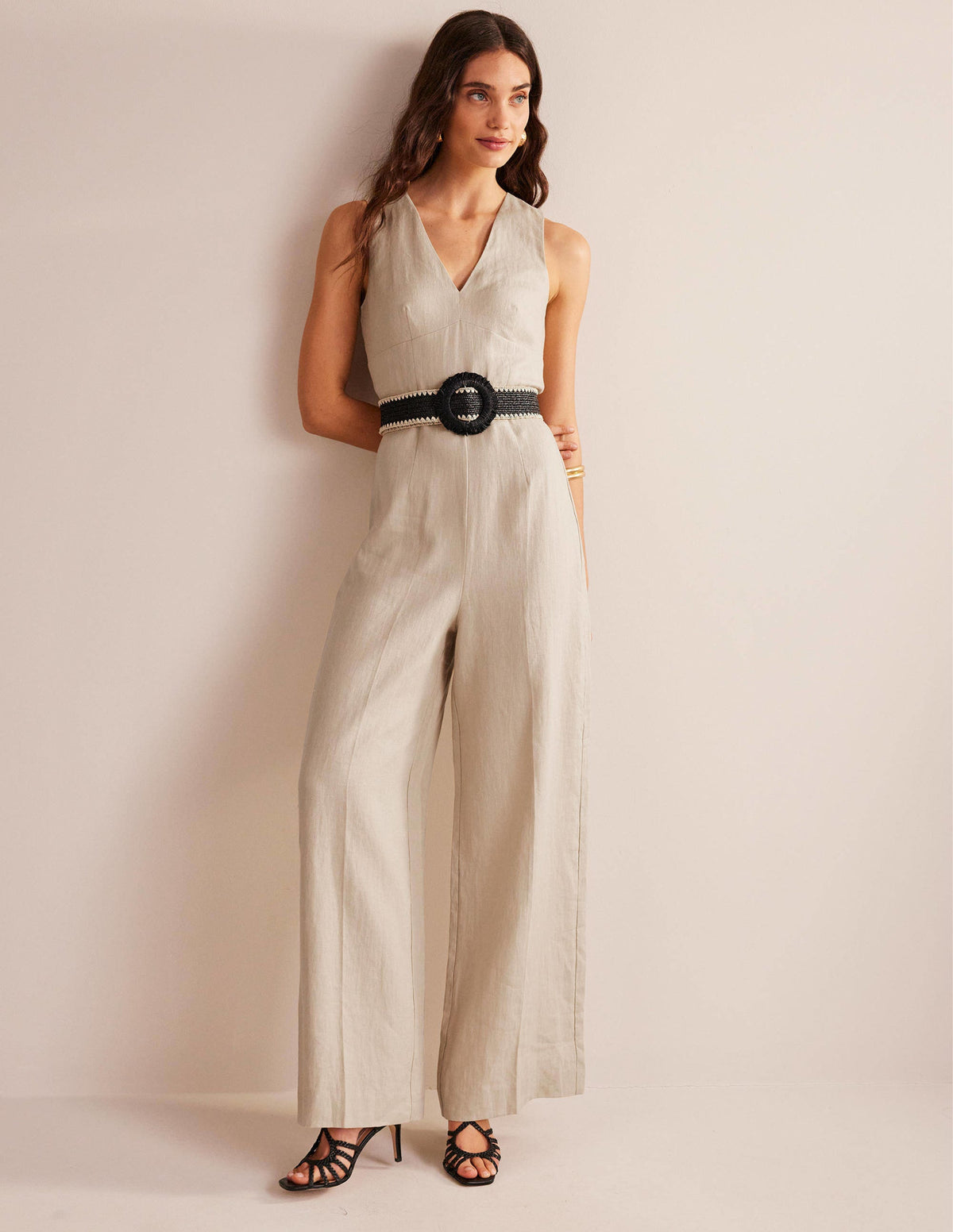 V-Neck Occasion Jumpsuit-Pebble-2