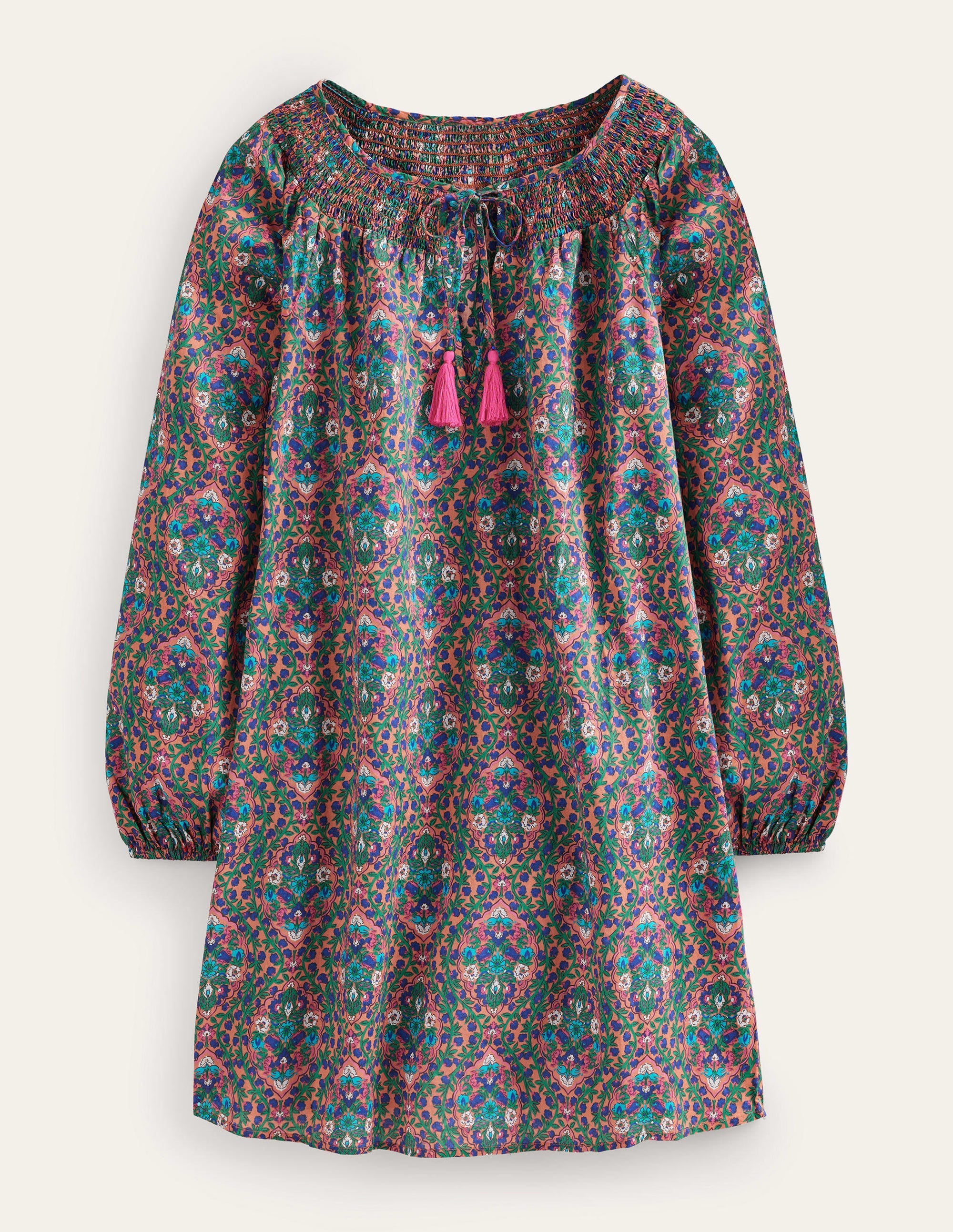 Smocked Neck Beach Kaftan-Multi, Vine Terrace - Image 5