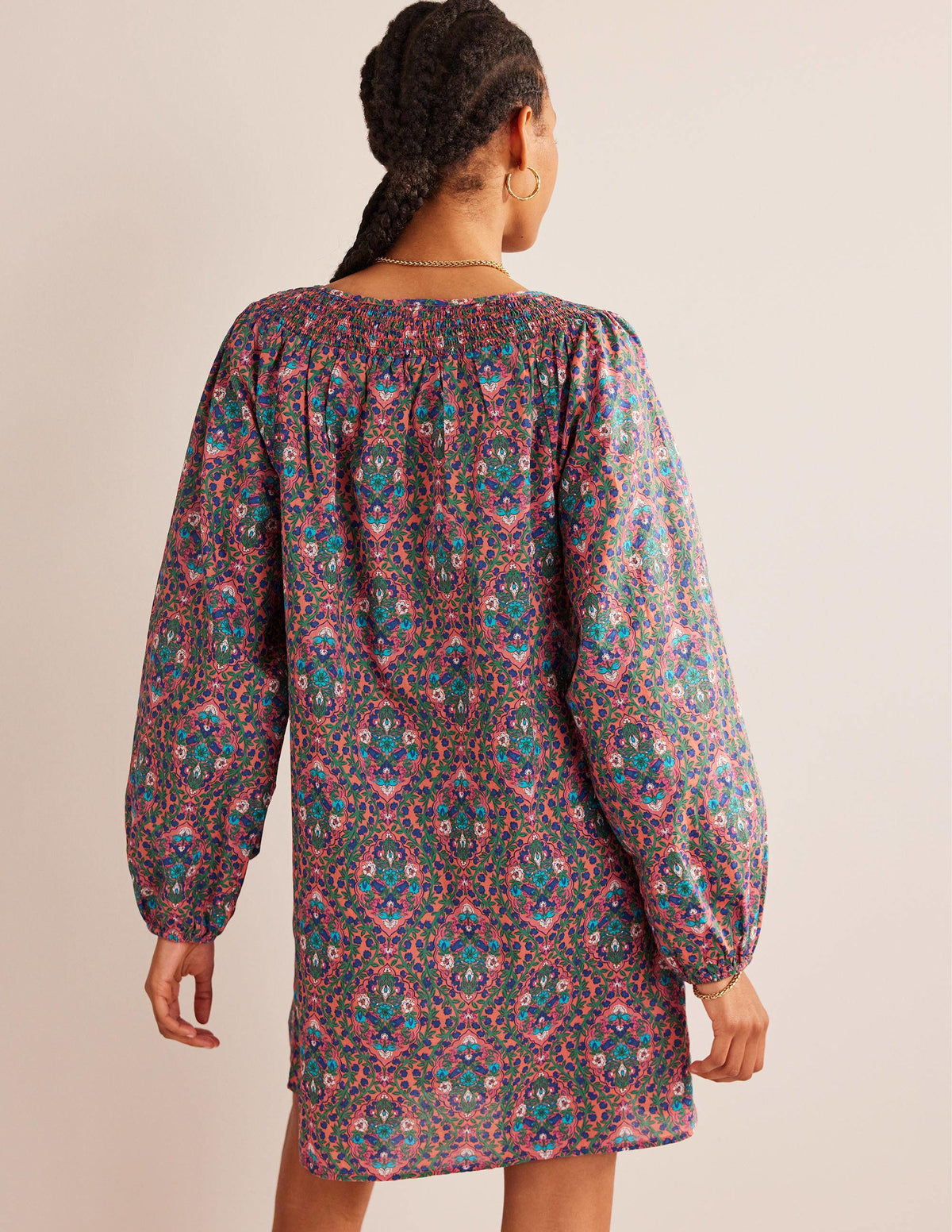 Smocked Neck Beach Kaftan-Multi, Vine Terrace - Image 3