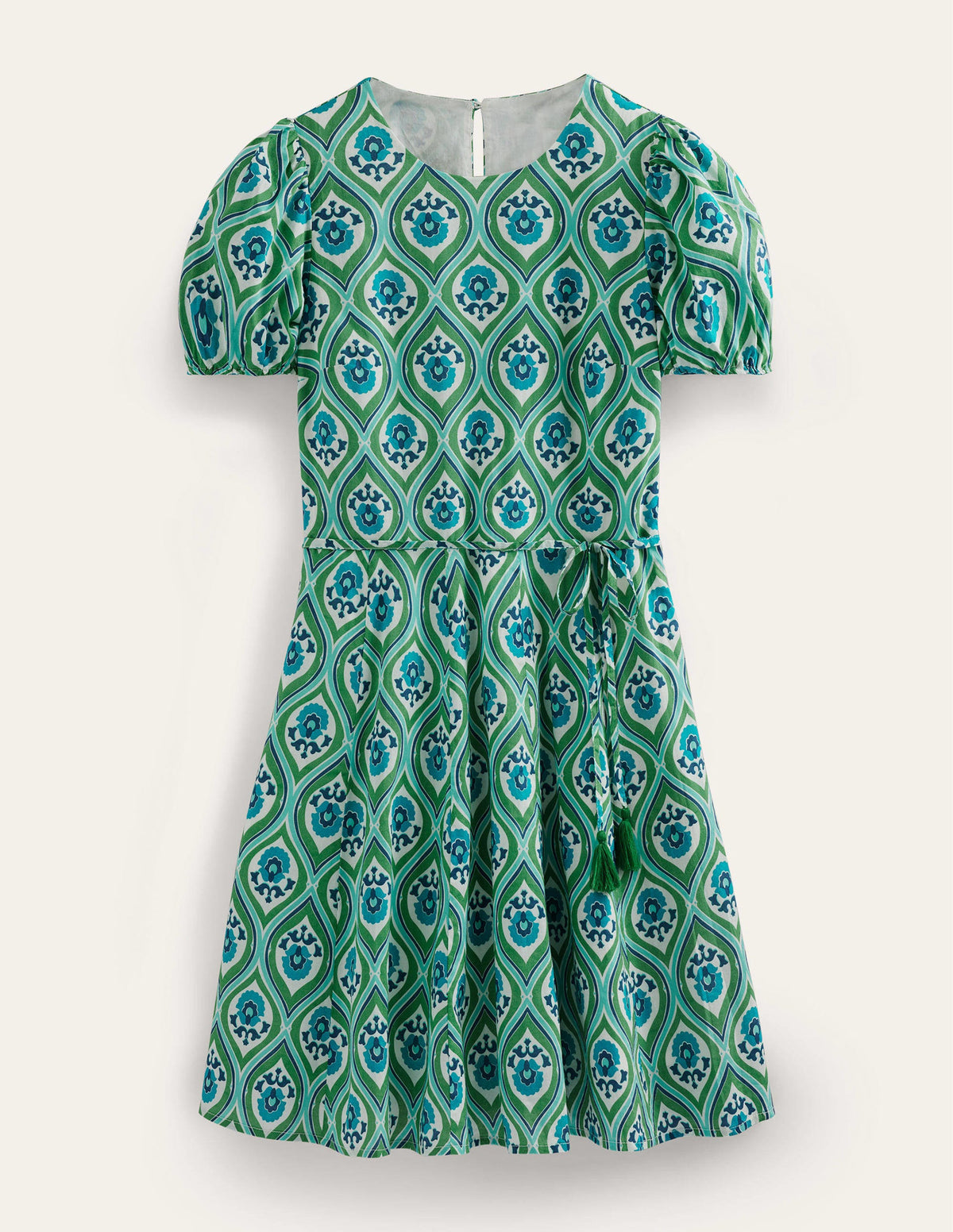 Full Skirted Mini Dress-Aquamarine, Geo Cascade-5