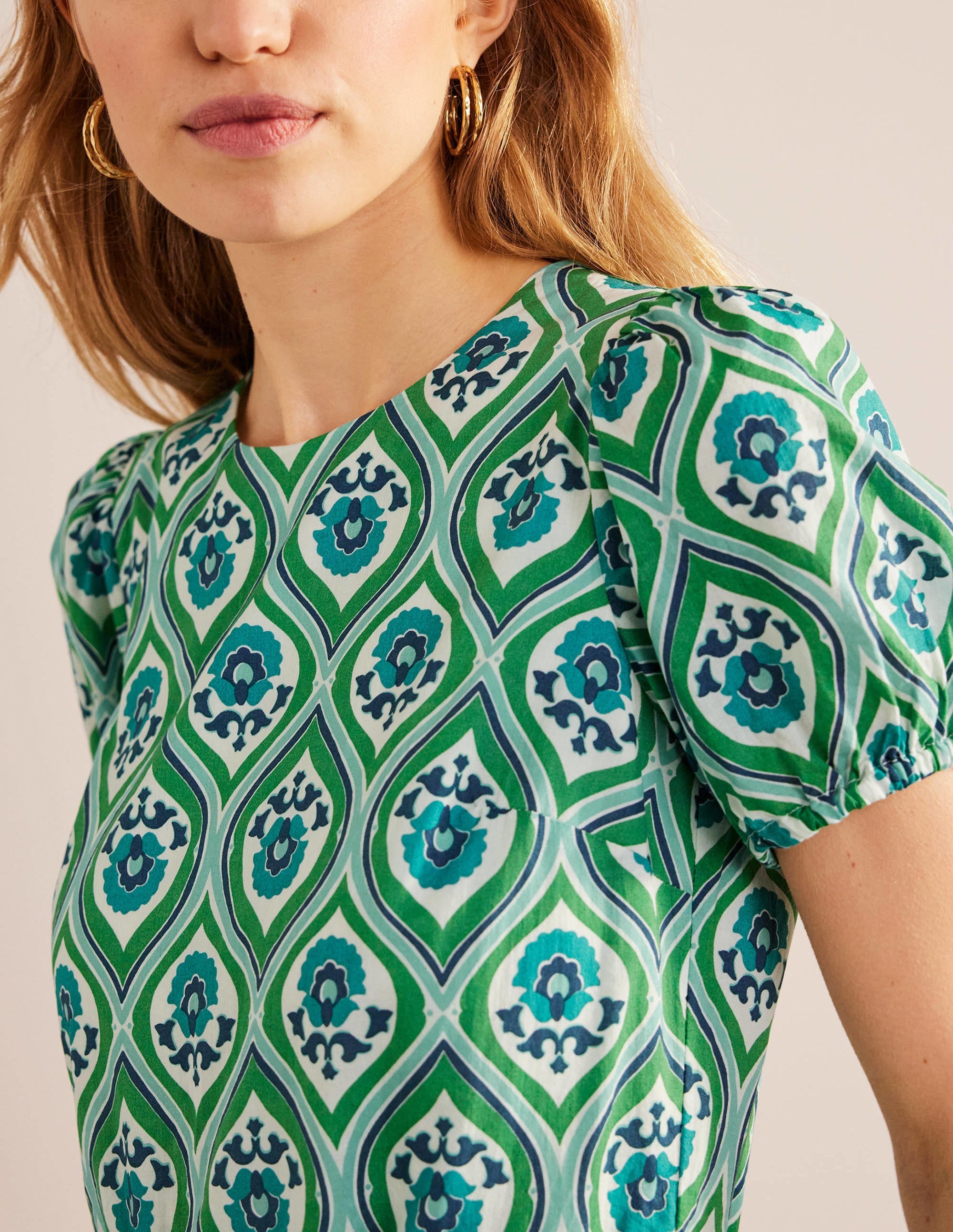 Full Skirted Mini Dress-Aquamarine, Geo Cascade - Image 4