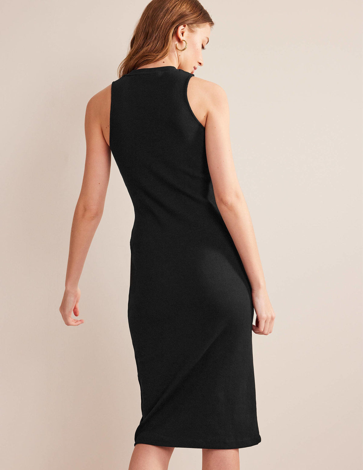 Racer Rib Jersey Midi Dress-Black - Image 3