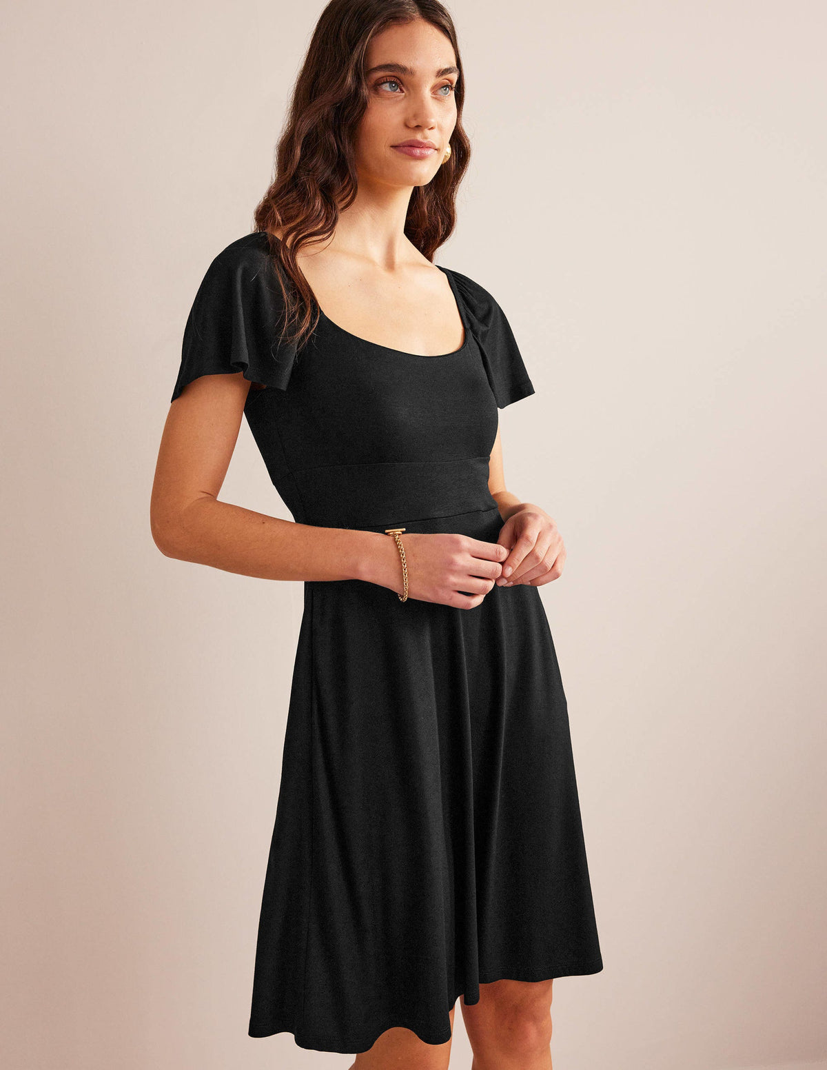 Square Neck Jersey Mini Dress-Black-1