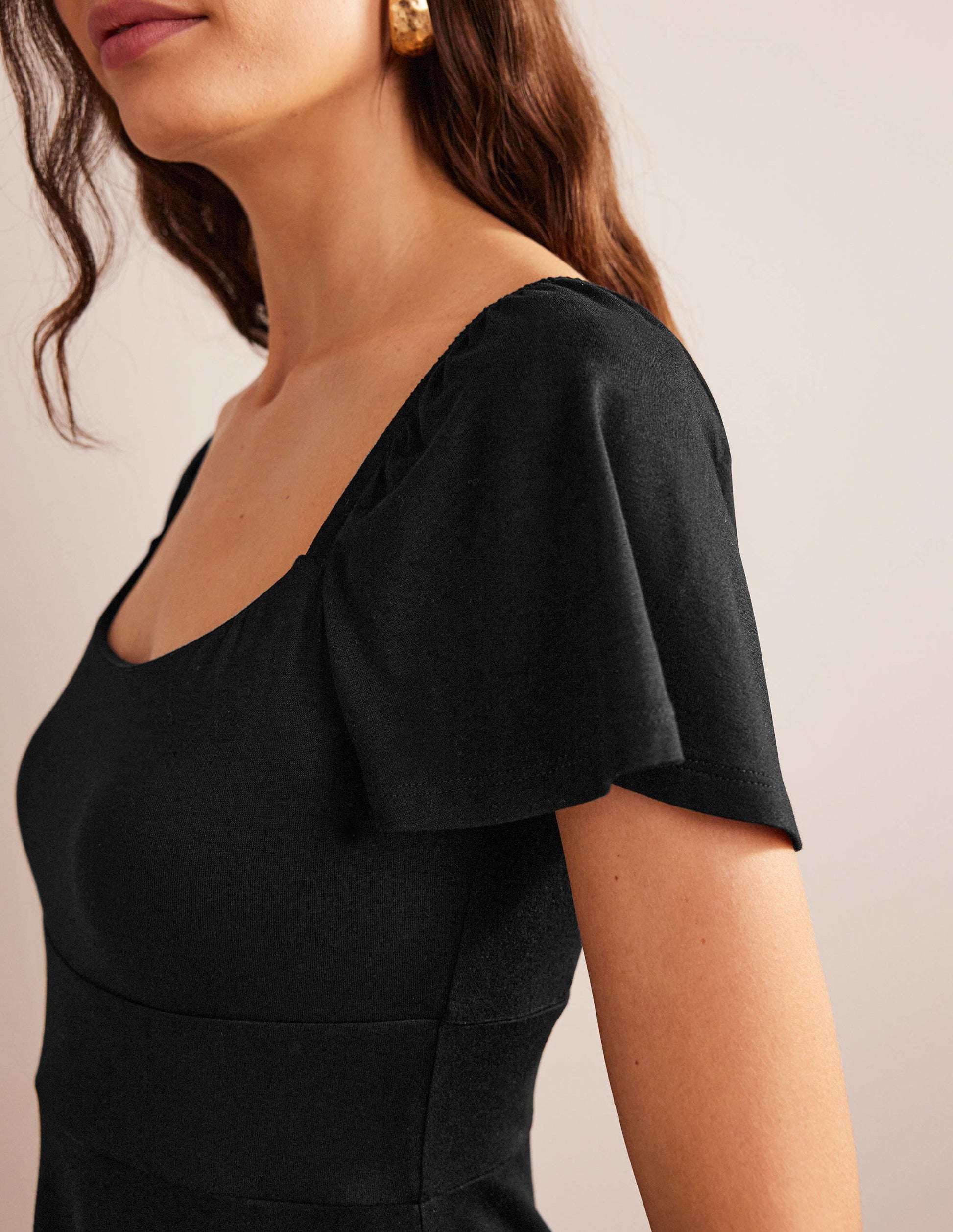 Square Neck Jersey Mini Dress-Black-2