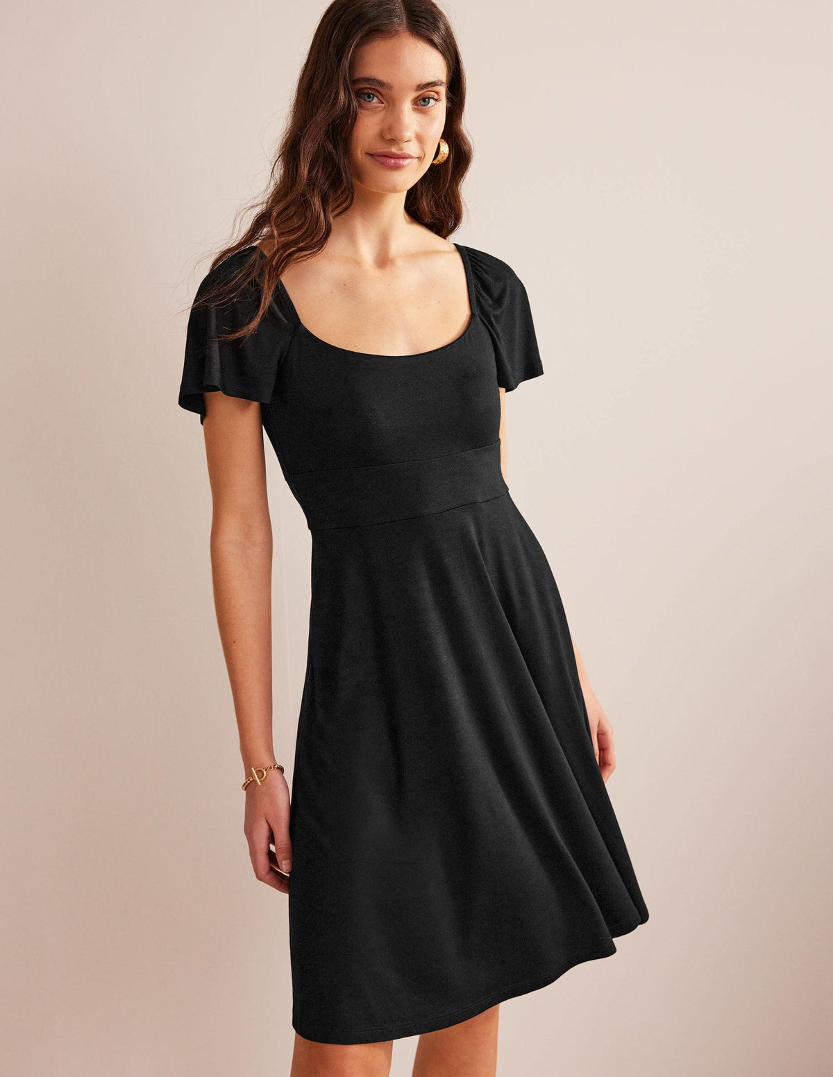 Square Neck Jersey Mini Dress-Black-4