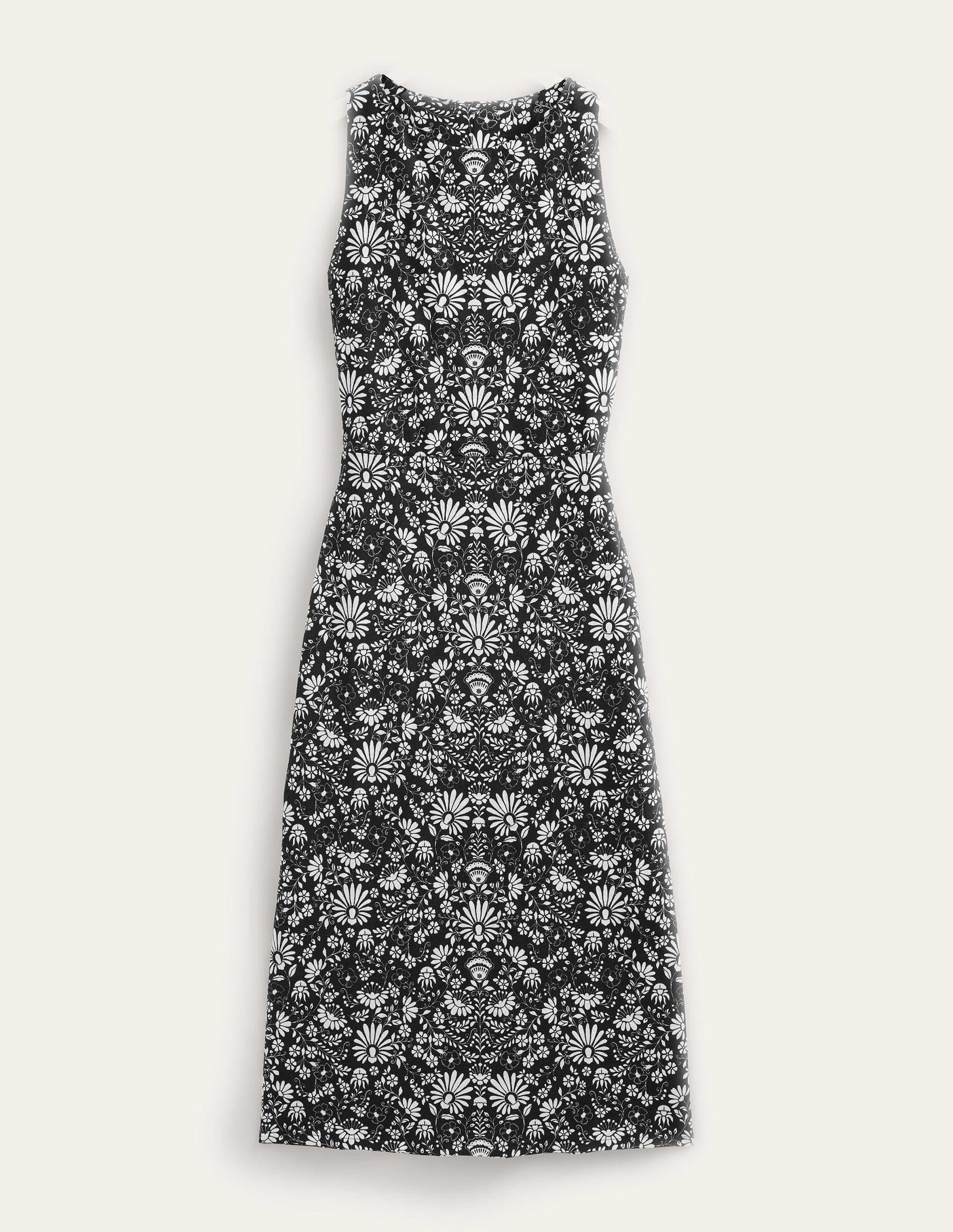 Jersey Column Midi Dress-Black, Gardenia Sprig - Image 5