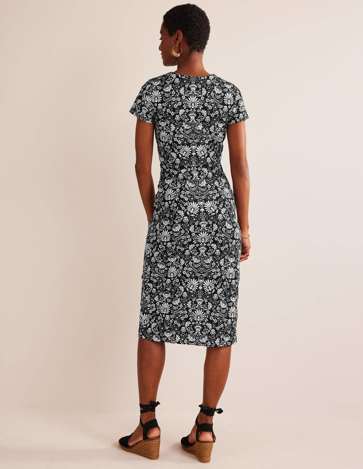 Jersey Column Midi Dress-Black, Gardenia Sprig - Image 3