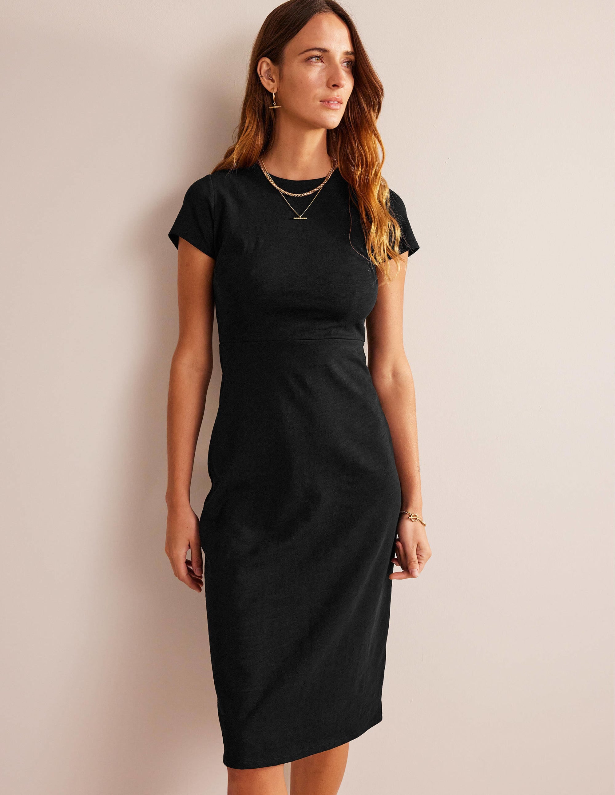 Jersey Column Midi Dress-Black - Image 1