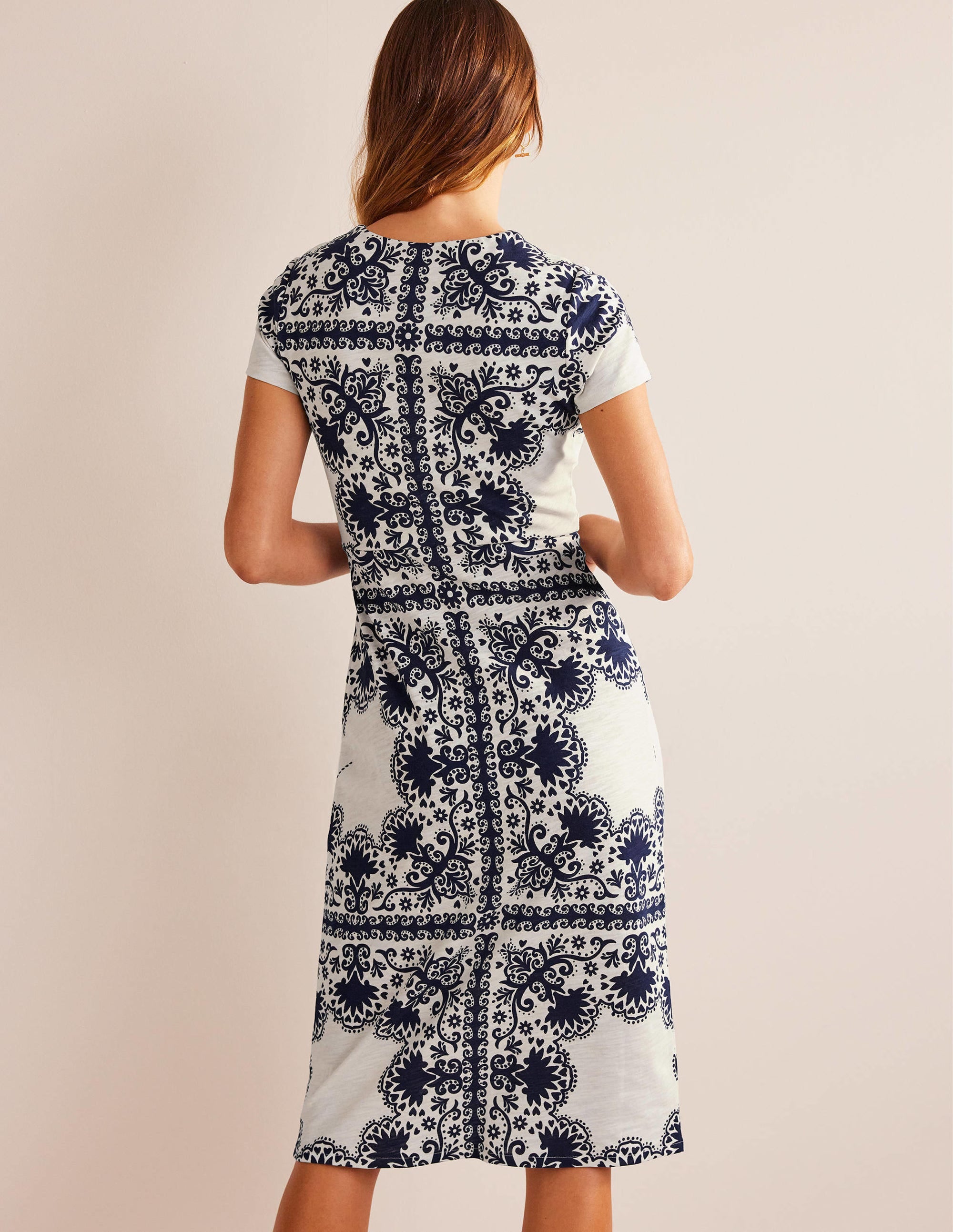 Jersey Column Midi Dress-Navy, Floweret Placement - Image 3