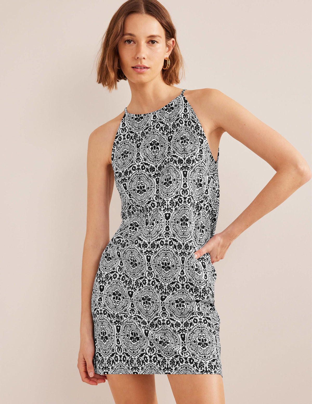Racer Neck Jersey Mini Dress-Black, Exotic Tile-1