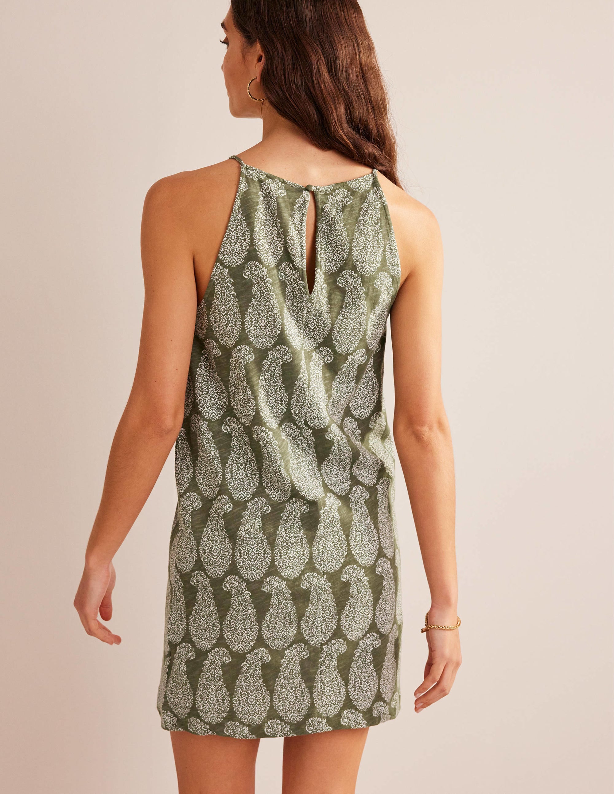 Racer Neck Jersey Mini Dress-Spruce, Sweet Paisley - Image 3