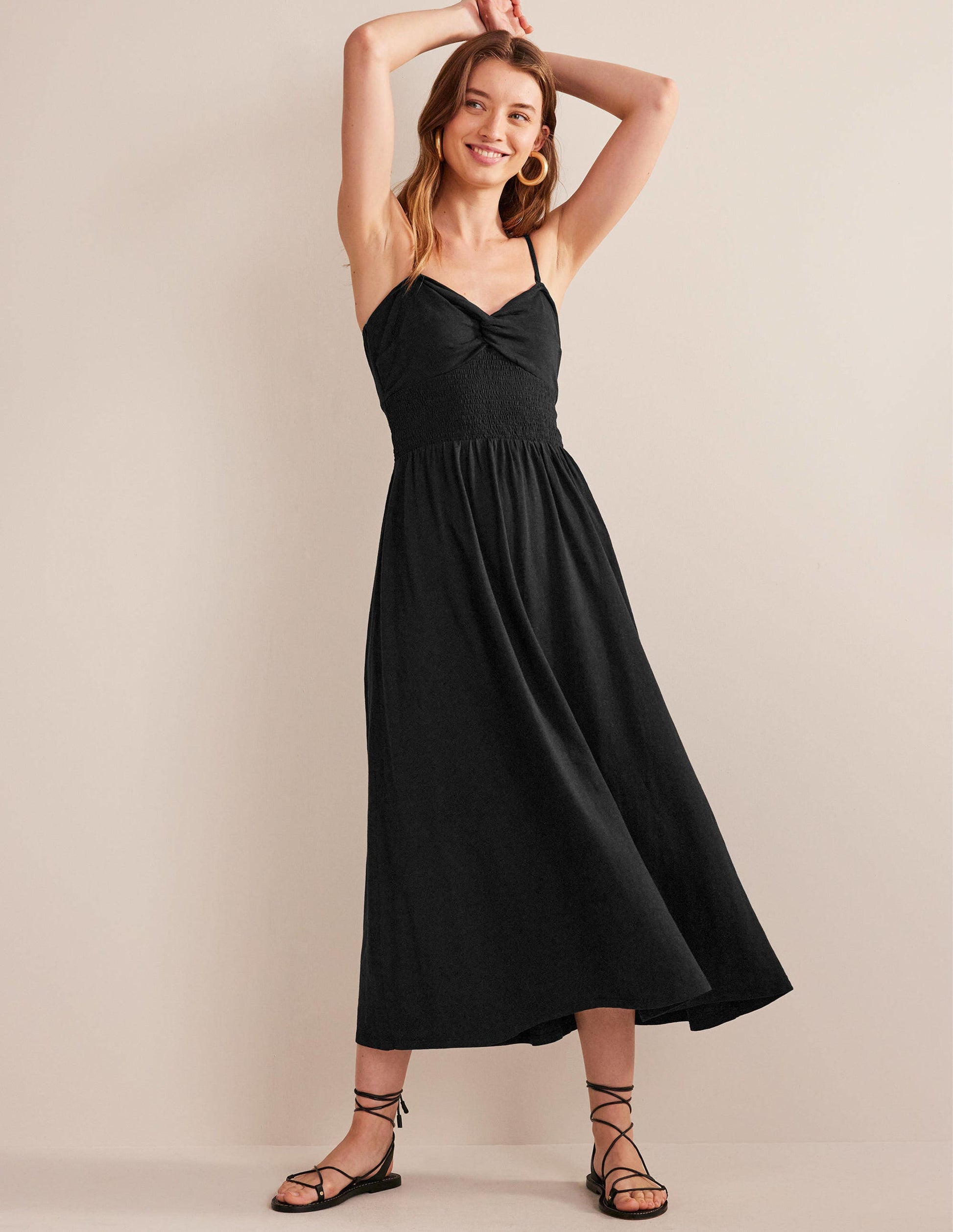 Twist Front Jersey Midi Dress-Black-1