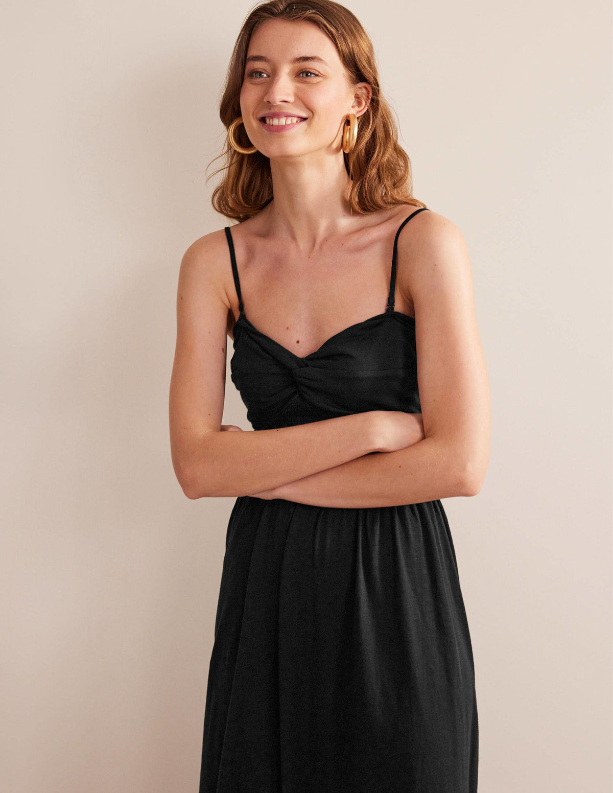 Twist Front Jersey Midi Dress-Black-4