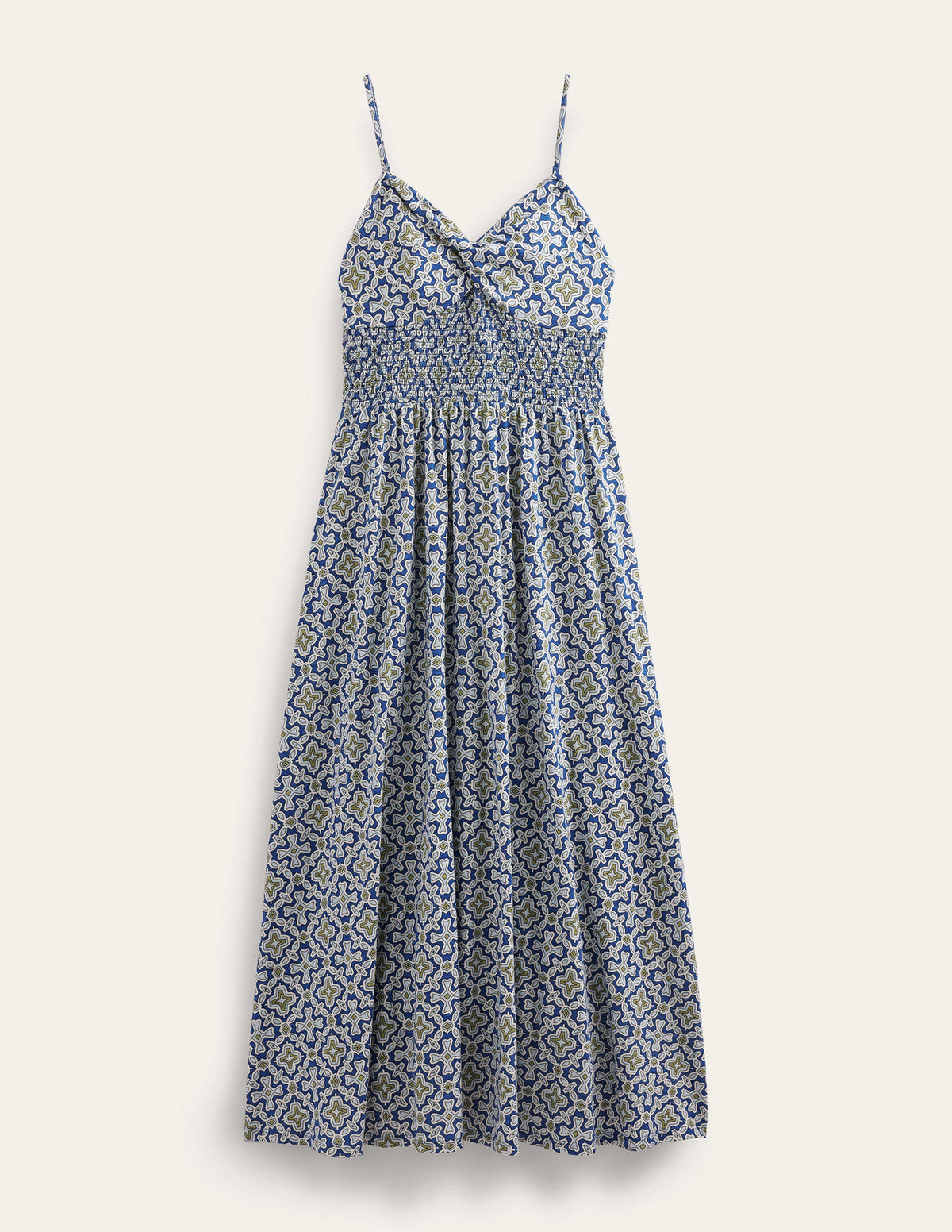 Twist Front Jersey Midi Dress-Blue Heron, Flora Tile - Image 5