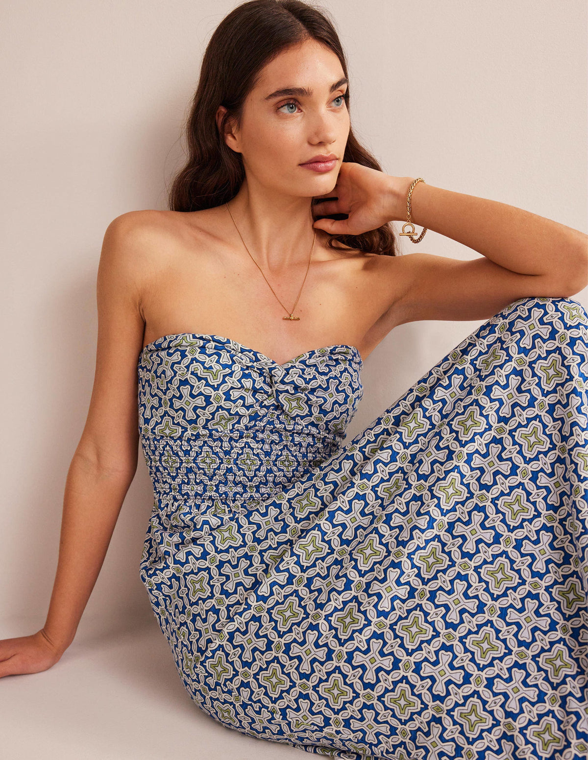 Twist Front Jersey Midi Dress-Blue Heron, Flora Tile-2