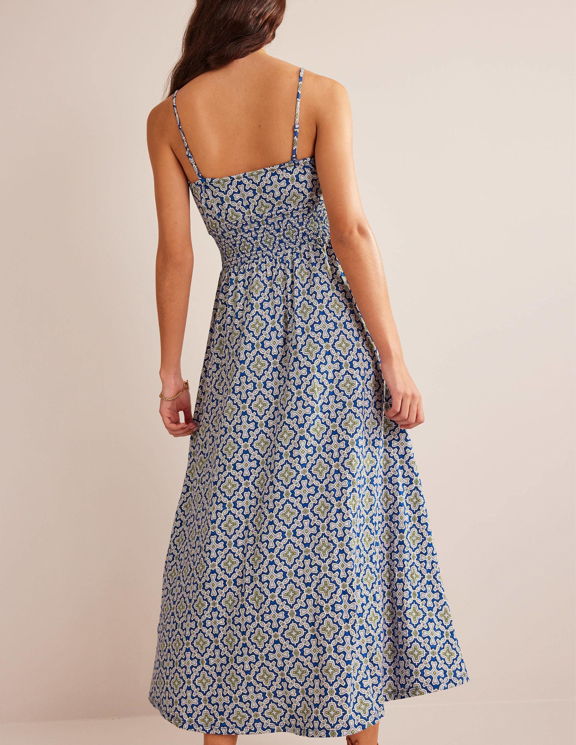 Twist Front Jersey Midi Dress-Blue Heron, Flora Tile - Image 3