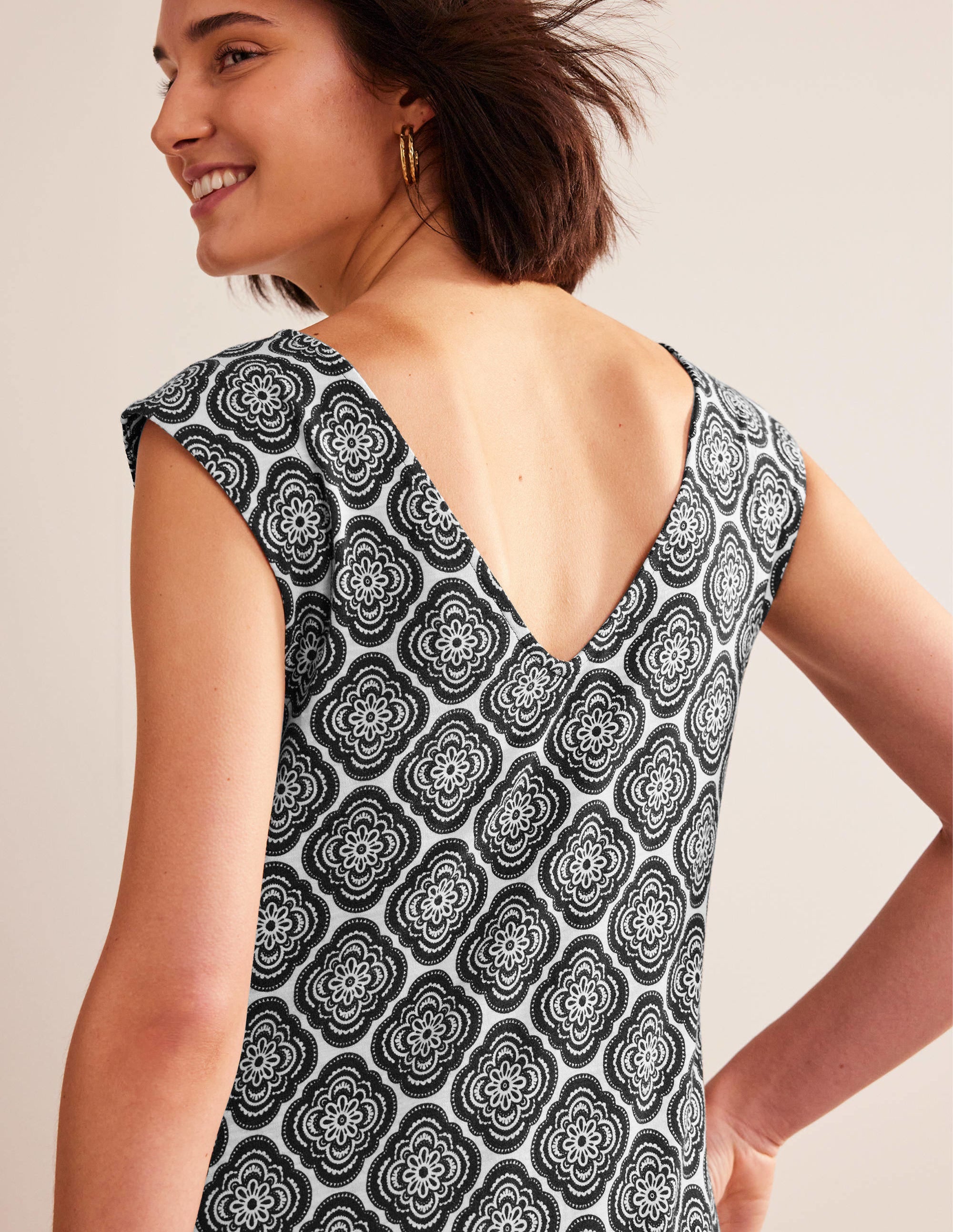 Sleeveless Jersey Shift Dress-Black, Botanic Blush - Image 2