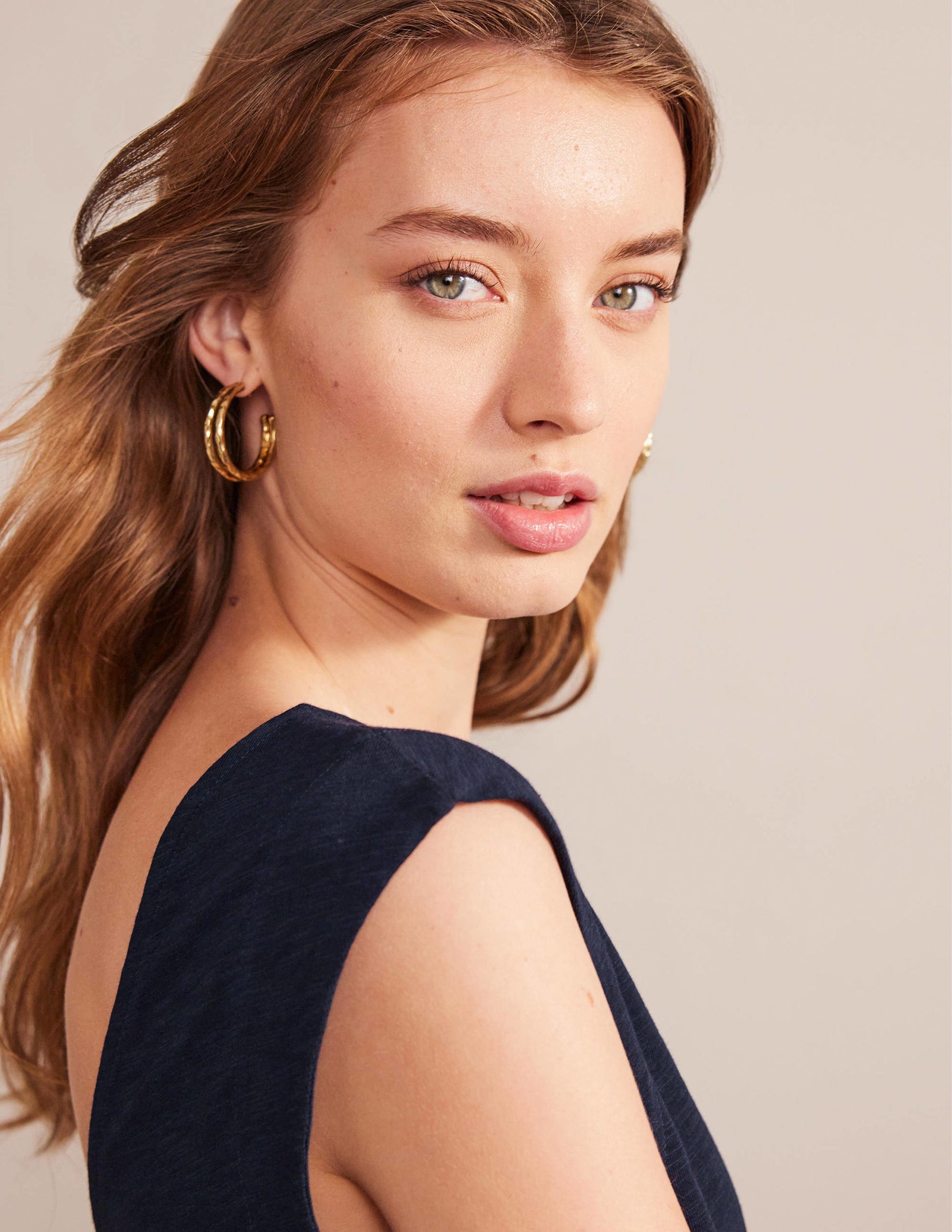 Sleeveless Jersey Shift Dress-Navy-2